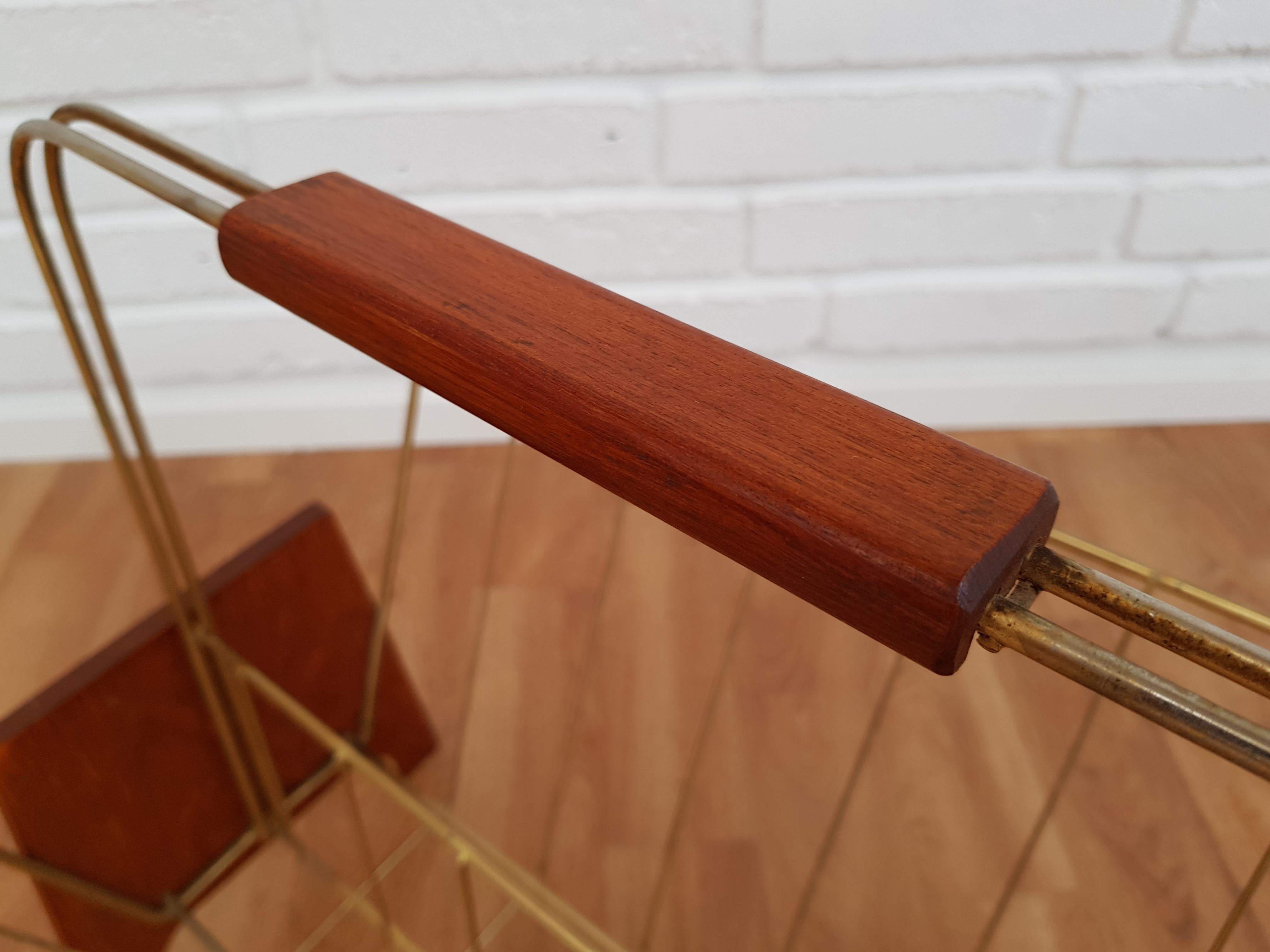 Danish Newspaper Holder, Teak Wood, Brass, 1960s In Good Condition For Sale In Tarm, DK