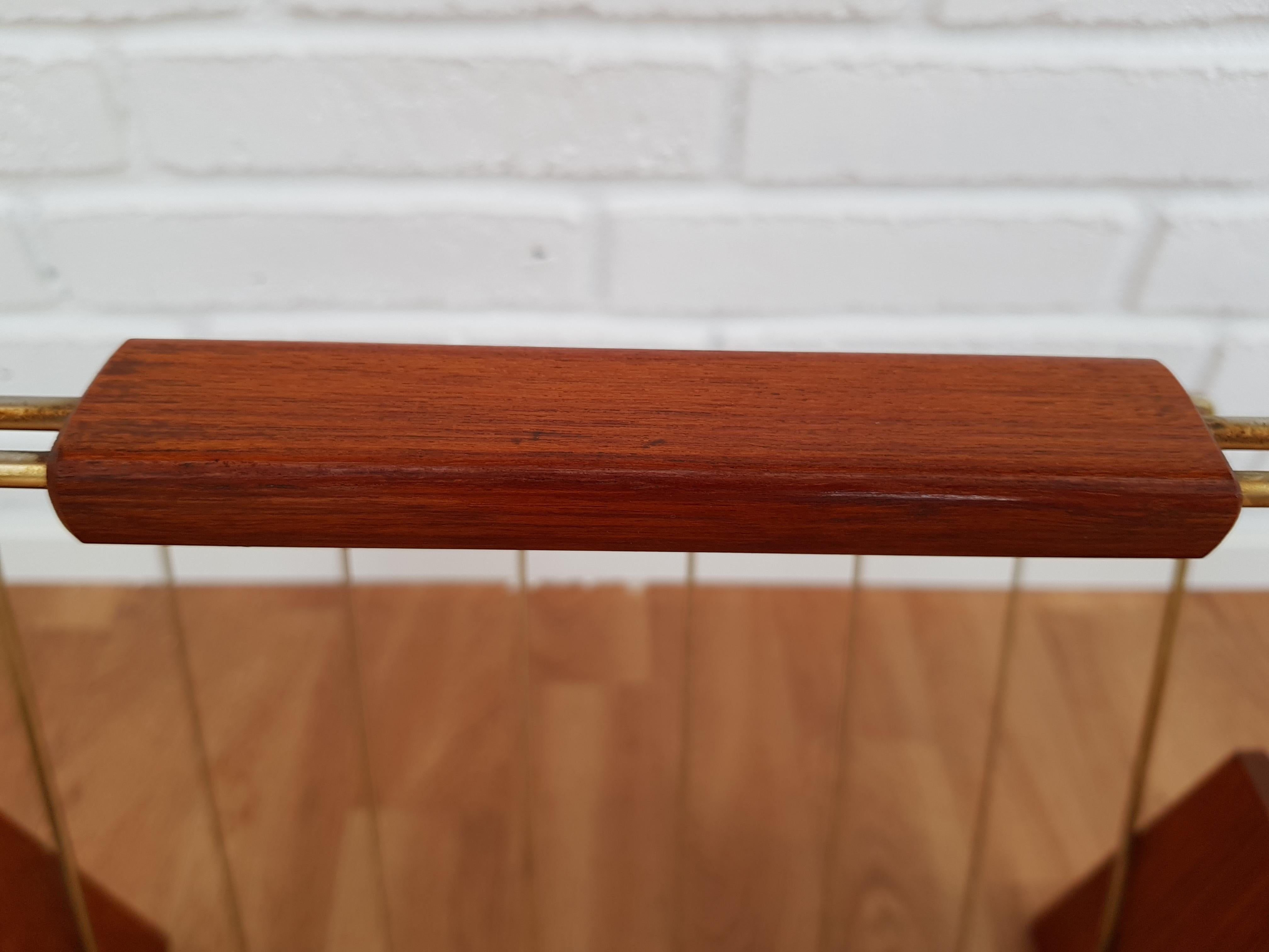 Danish Newspaper Holder, Teak Wood, Brass, 1960s For Sale 3