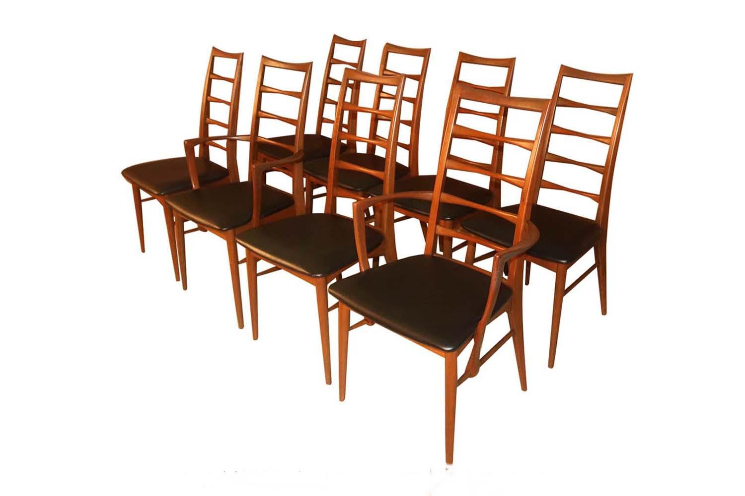 An outstanding set of eight teak dining chairs designed by Niels Koefoed for Koefoeds Hornslet, model 