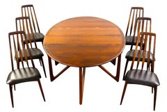 Ensemble de salle à manger danois Niels Koefoed en bois de palissandre à pieds repliables, avec six chaises Eva