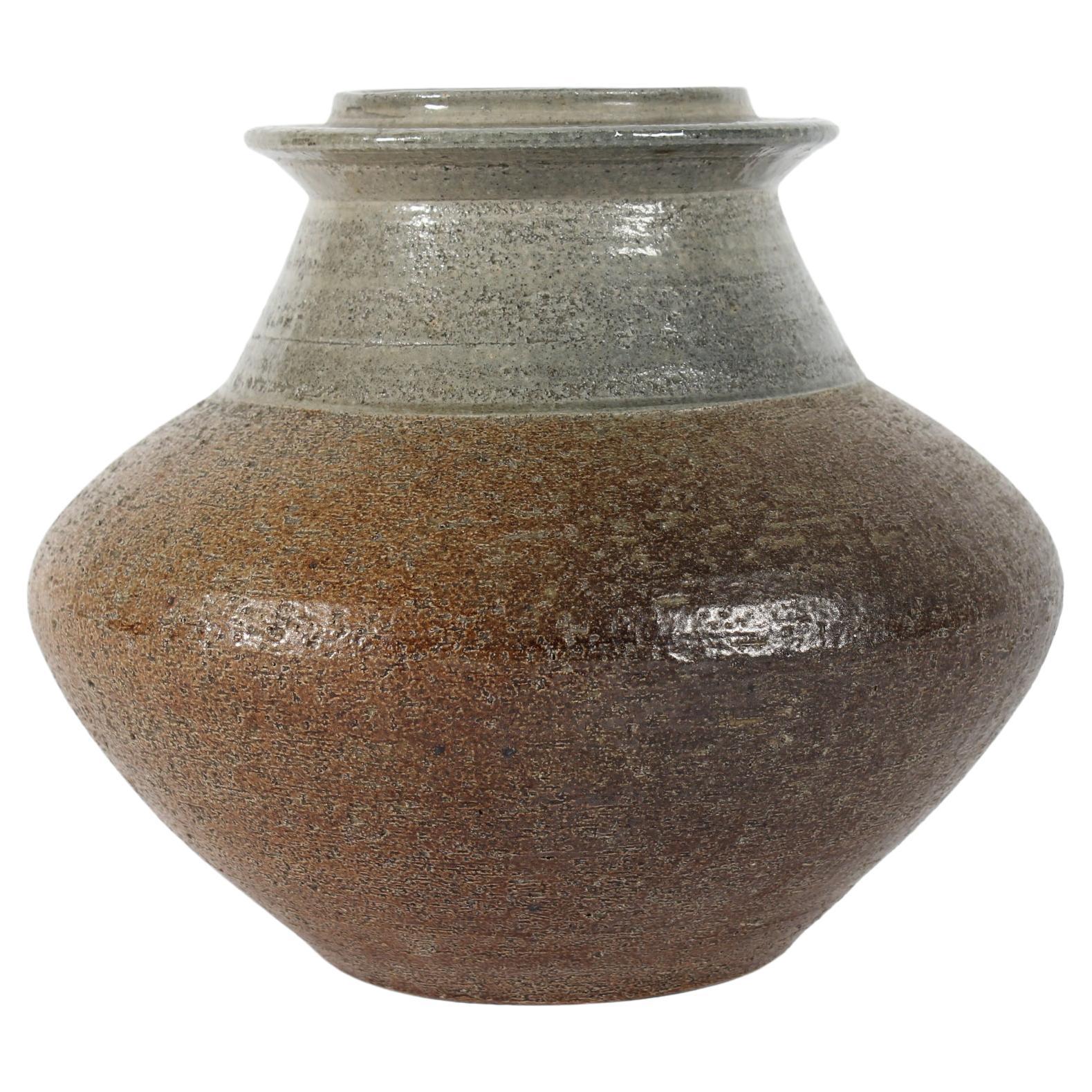 Danish Nils Kähler for HAK Kähler Large Wide Vase with Greyish-brown Glaze 1970s For Sale