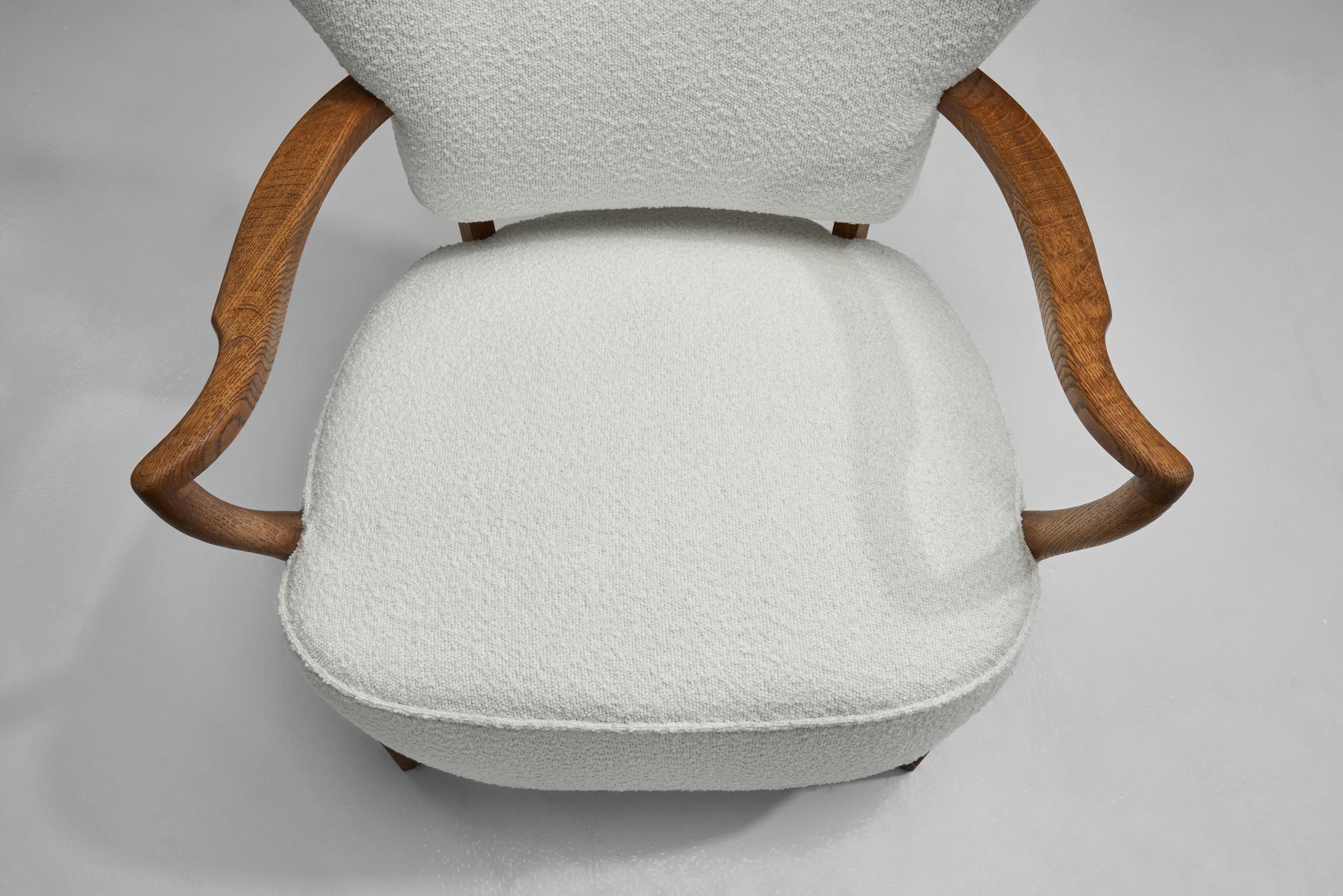 Dänischer Eichen- und Bouclé-Sessel, Dänemark um 1940 im Angebot 6