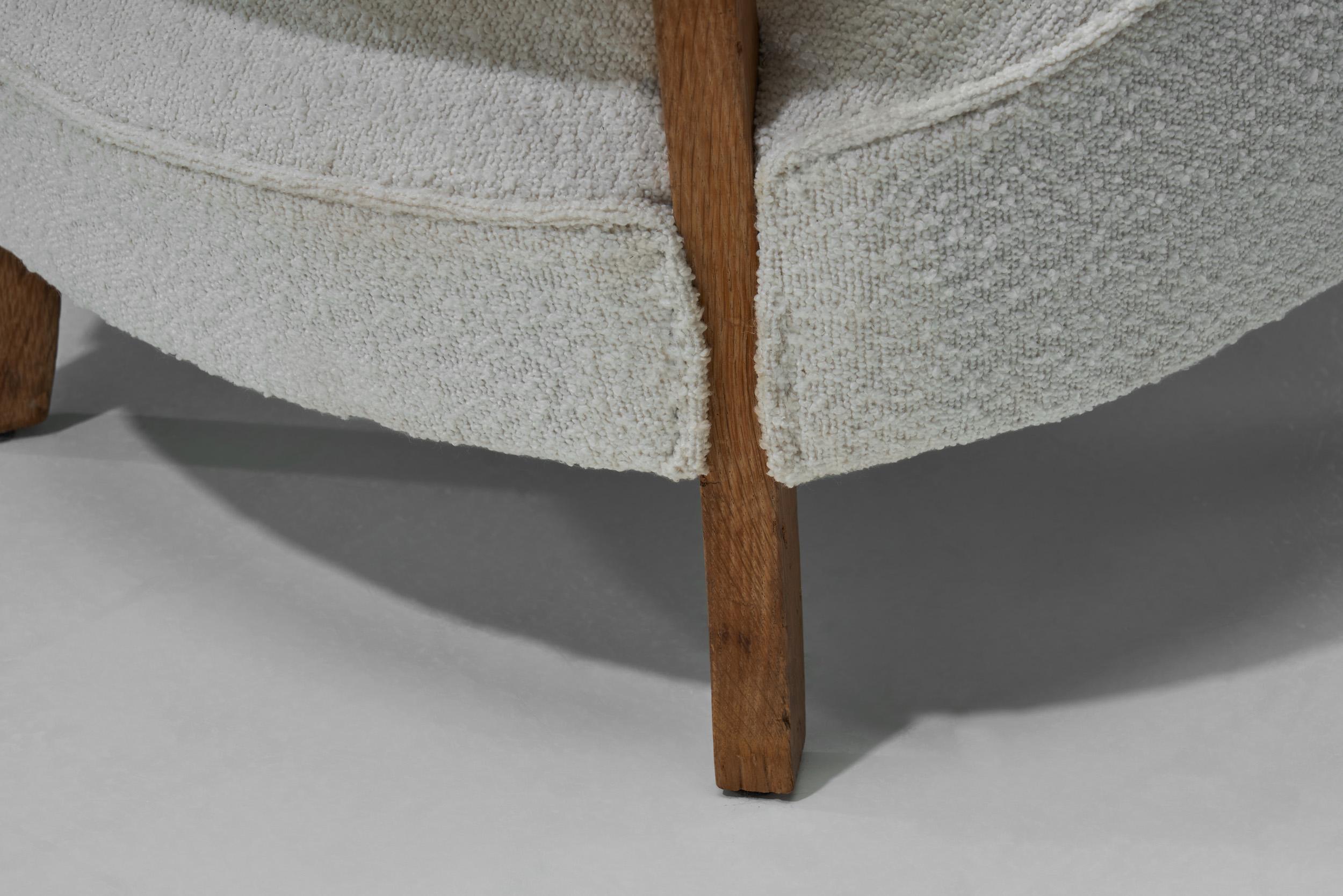 Dänischer Eichen- und Bouclé-Sessel, Dänemark um 1940 im Angebot 10