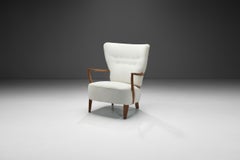 Danish Oak and Bouclé Armchair, Denmark ca 1940s