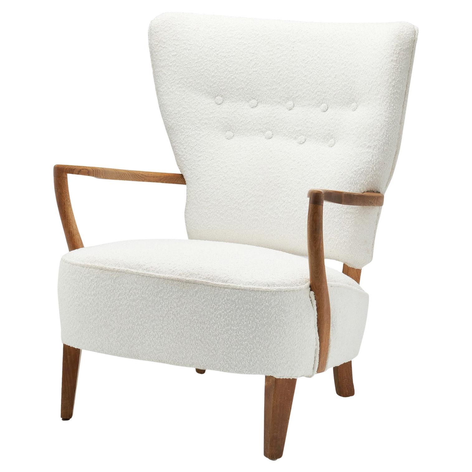 Danish Oak and Bouclé Armchair, Denmark ca 1940s