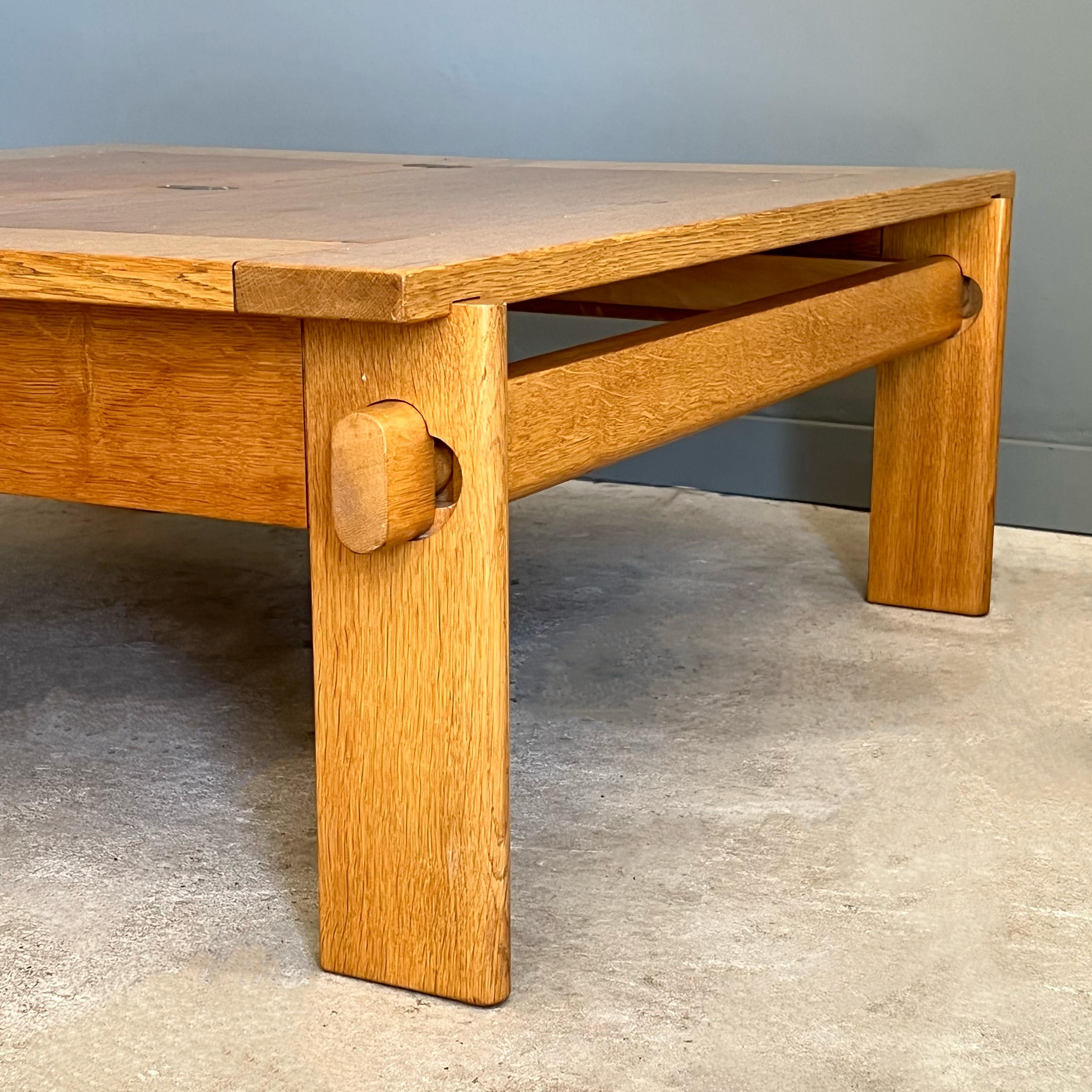 Danish Oak and Brass Coffee Table Designed by Tage Poulsen, 1960s 4