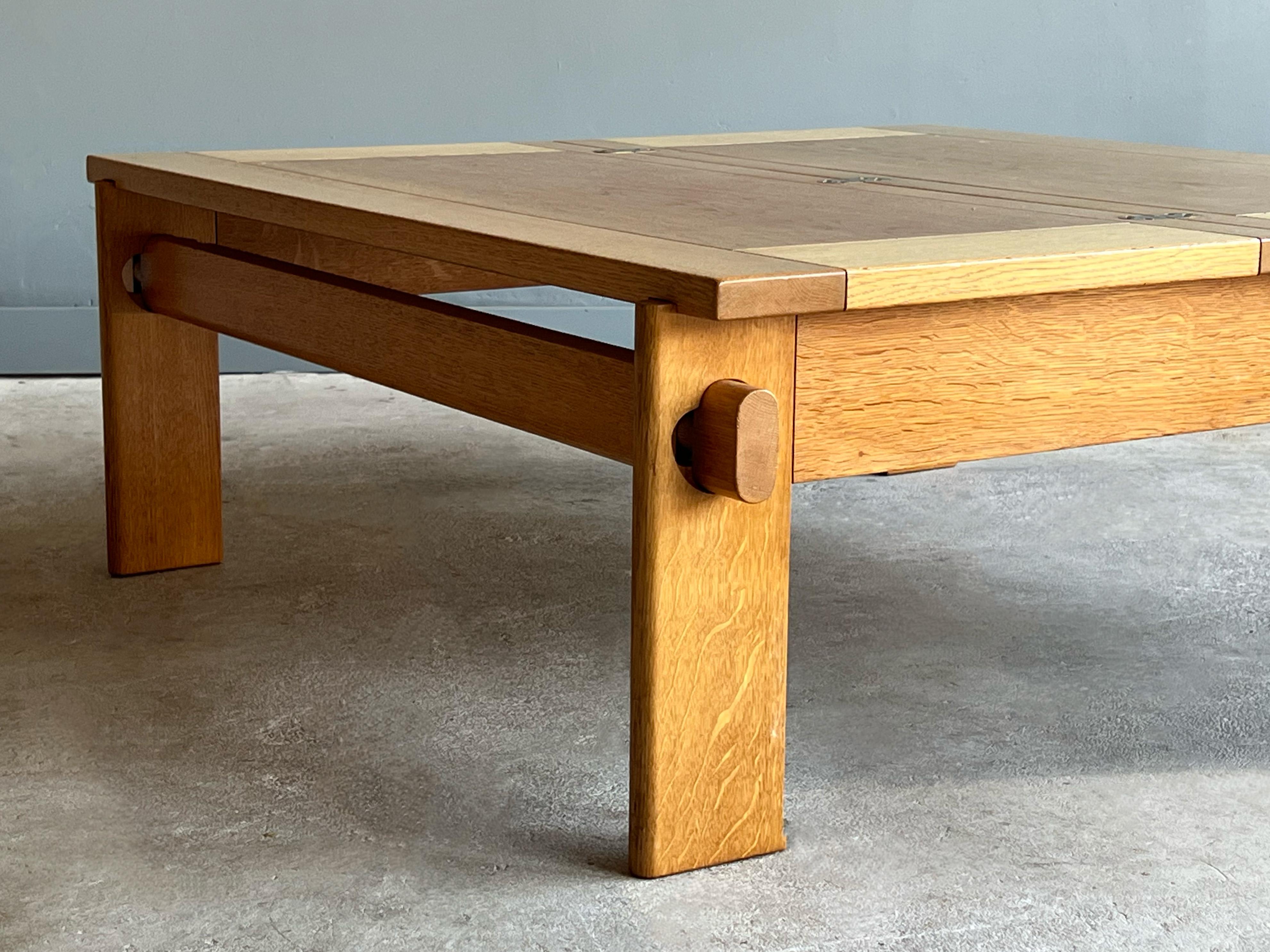 Danish Oak and Brass Coffee Table Designed by Tage Poulsen, 1960s 5