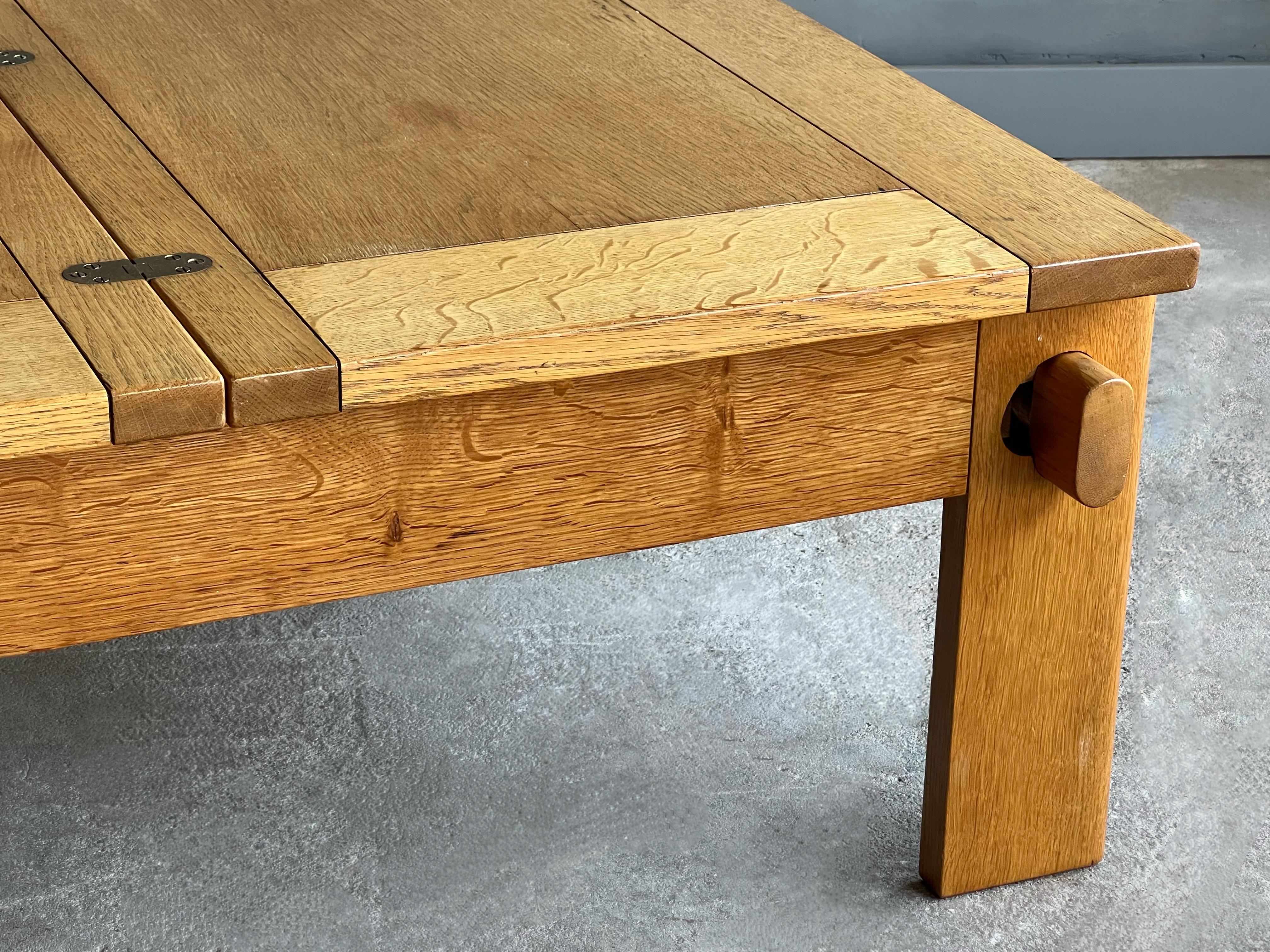 Mid-Century Modern Danish Oak and Brass Coffee Table Designed by Tage Poulsen, 1960s