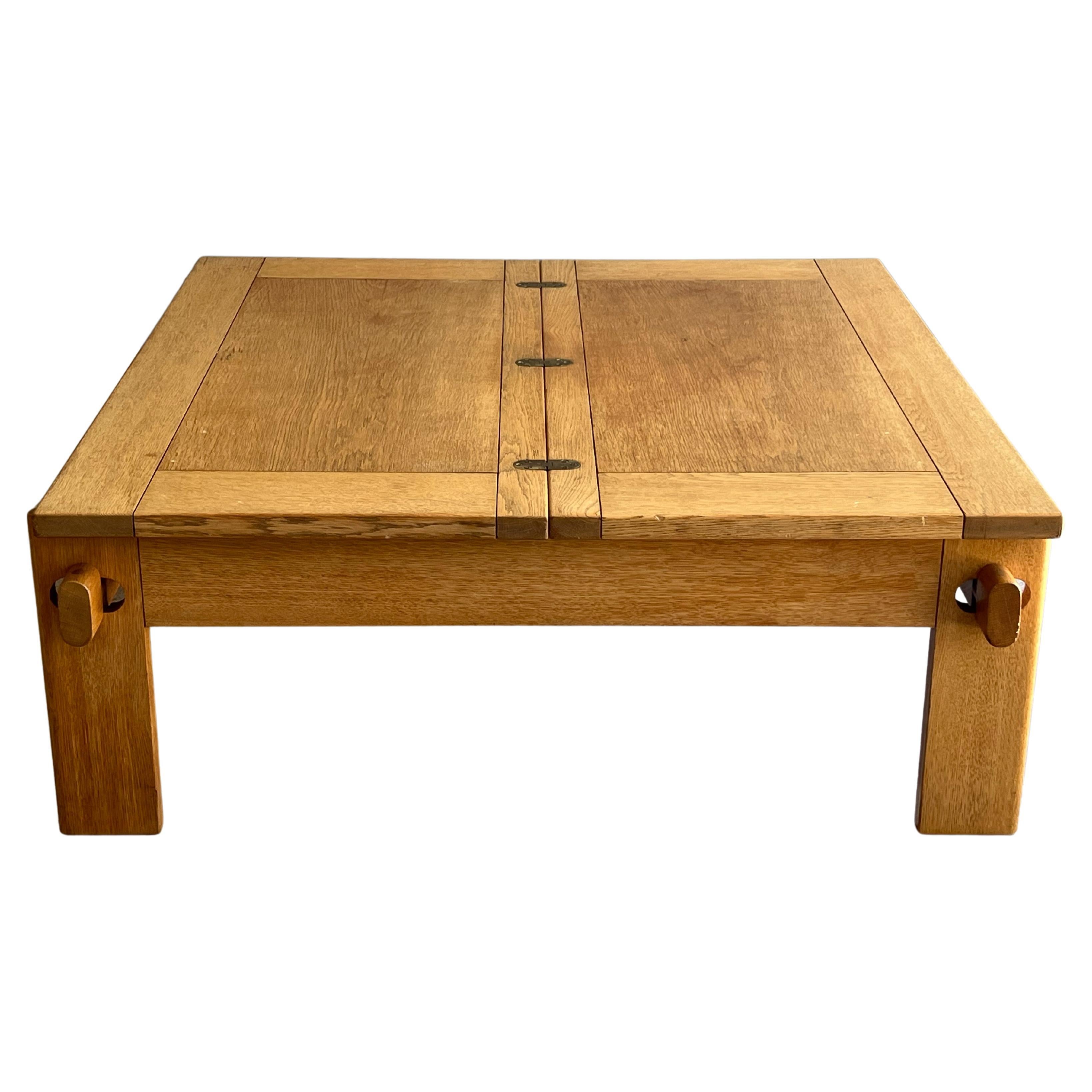 Danish Oak and Brass Coffee Table Designed by Tage Poulsen, 1960s