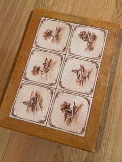 Danish Oak and Ceramic Tile Drop Leaf Side Table with Painted Tiles, Circa 1970s