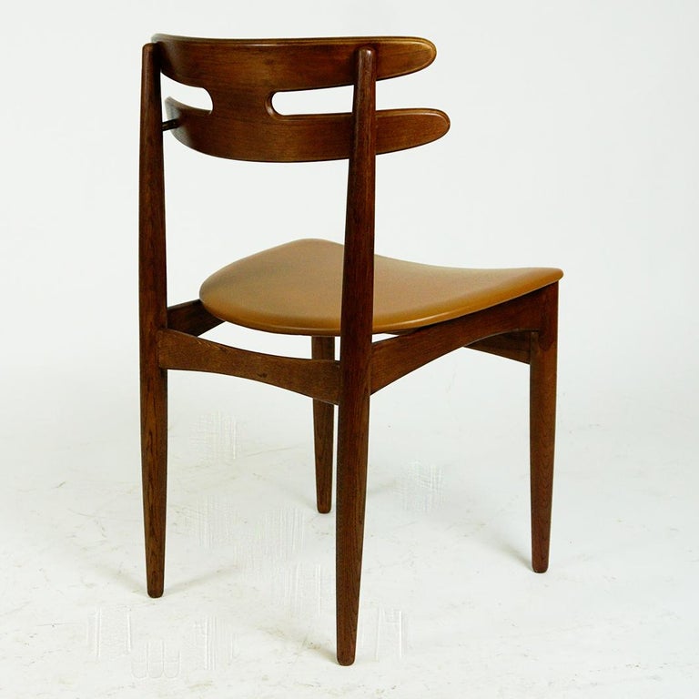 Danish Oak and Leather Dining Chairs Mod. 178 by Johannes Andersen for Bramin For Sale 7