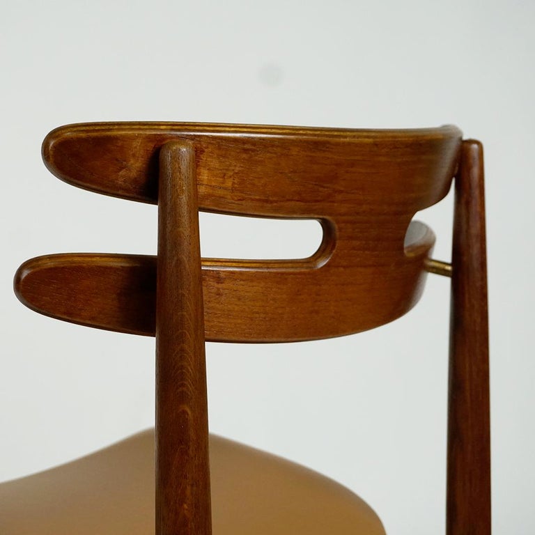 Danish Oak and Leather Dining Chairs Mod. 178 by Johannes Andersen for Bramin For Sale 9