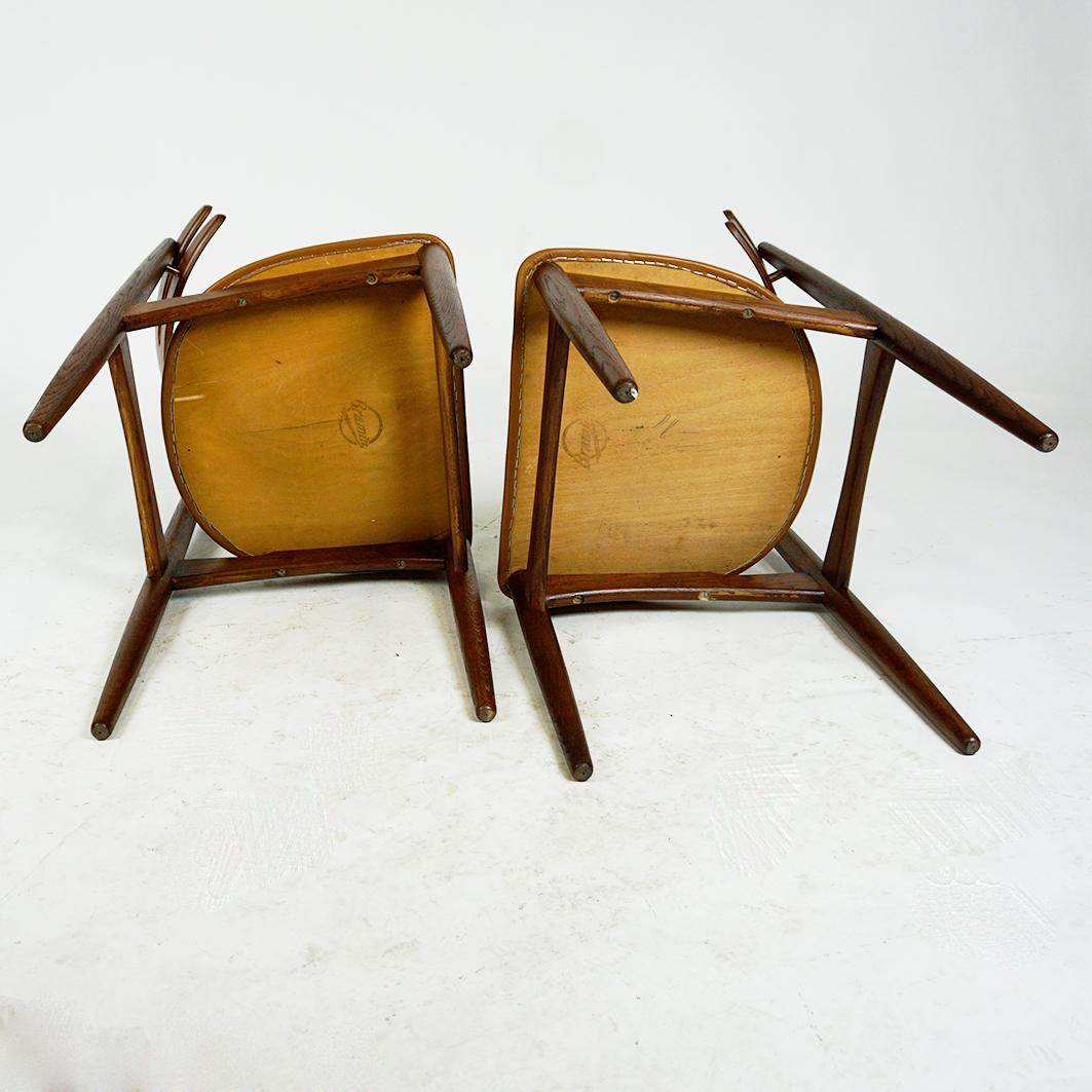 Danish Oak and Leather Dining Chairs Mod. 178 by Johannes Andersen for Bramin For Sale 11
