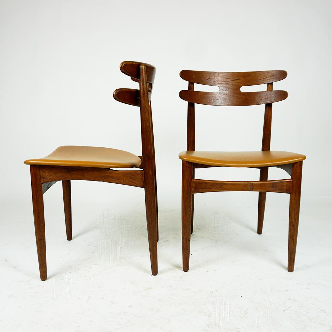 Scandinave moderne Chaises de salle à manger danoises en chêne et cuir Mod. 178 de Johannes Andersen pour Bramin en vente