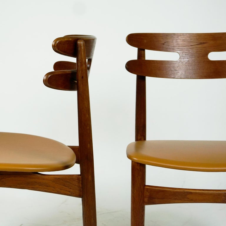 Mid-20th Century Danish Oak and Leather Dining Chairs Mod. 178 by Johannes Andersen for Bramin For Sale
