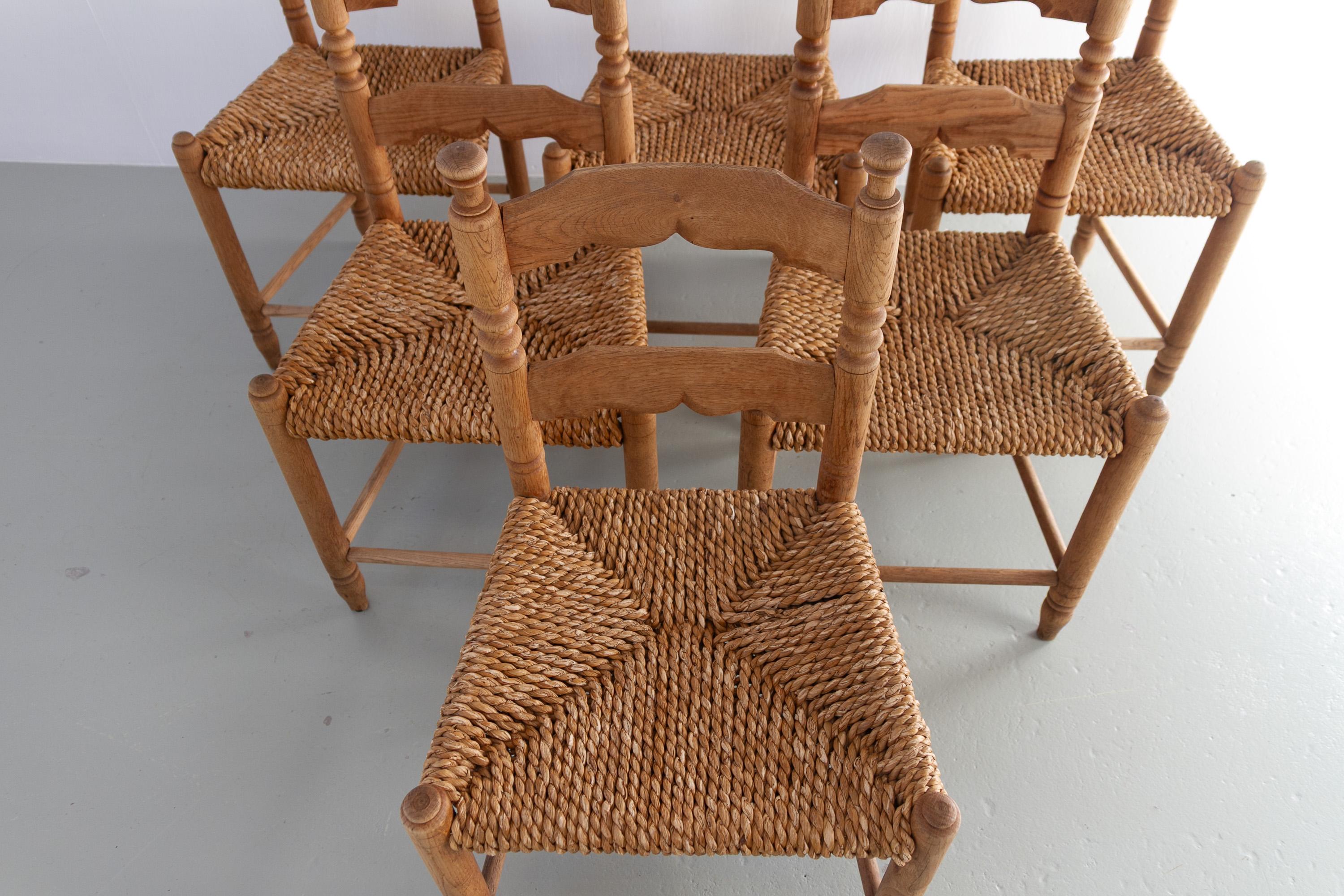 Danish Oak and Seagrass Chairs by Hans Dau, Set of 6. 1940s. For Sale 7