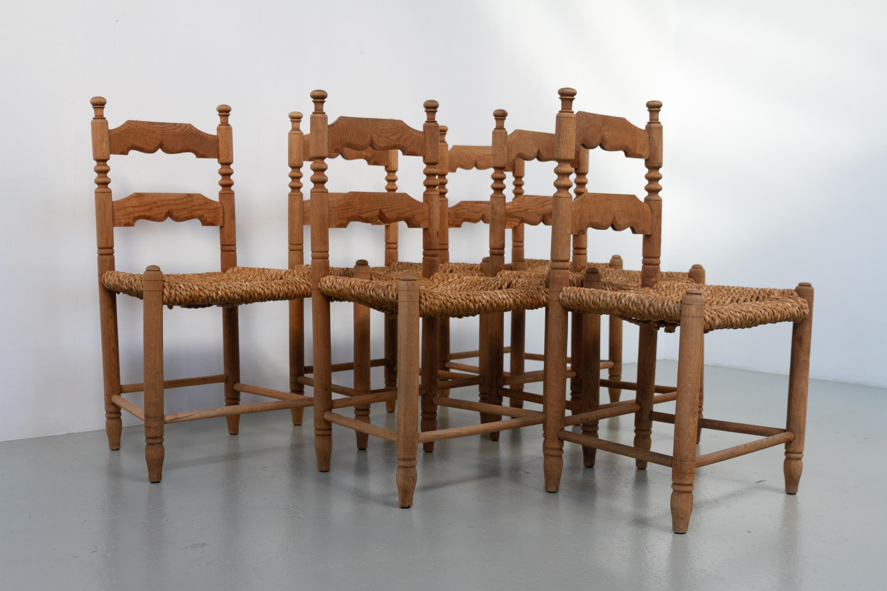 Danish Oak and Seagrass Chairs by Hans Dau, Set of 6. 1940s. For Sale 8