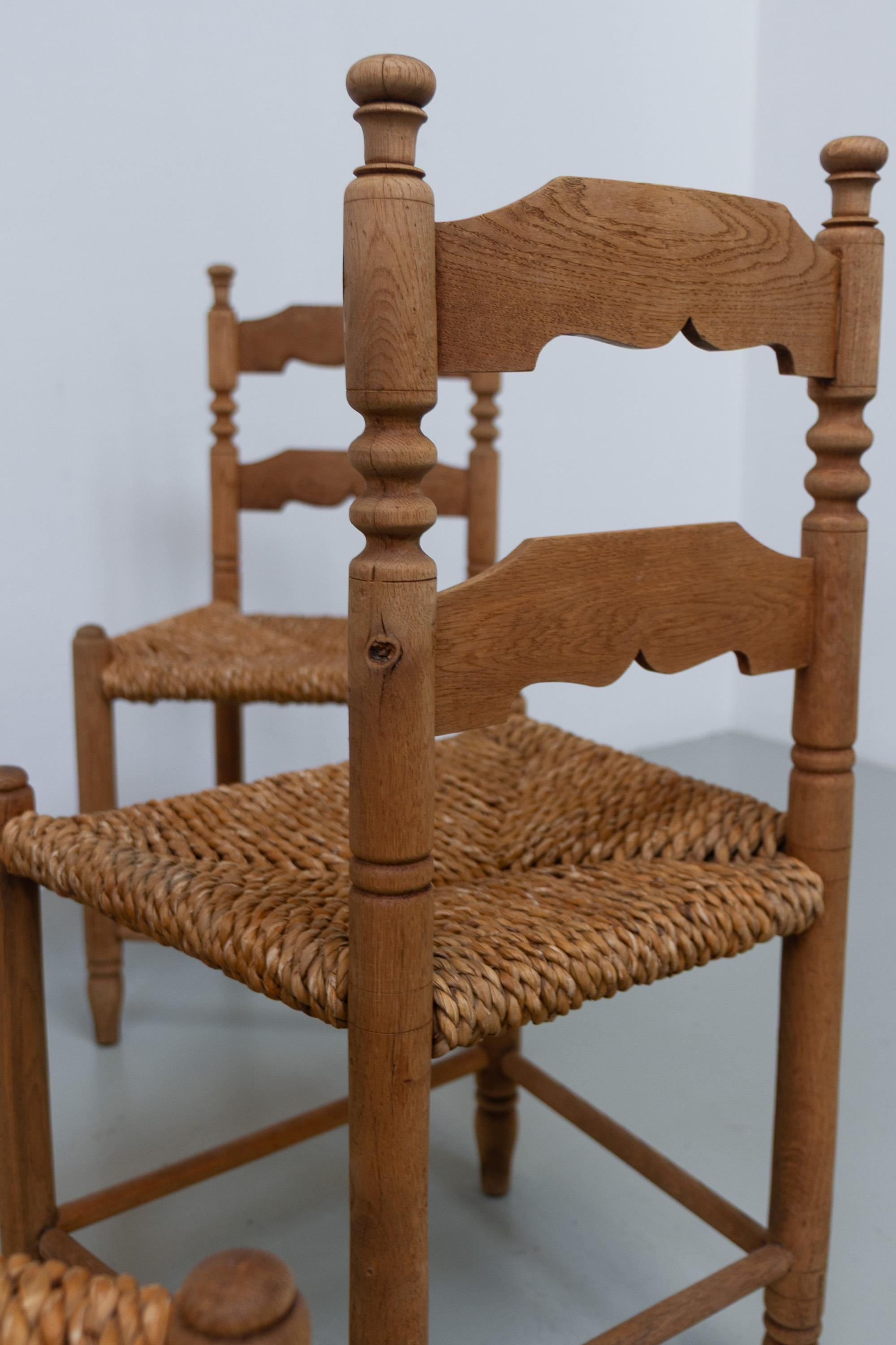 Danish Oak and Seagrass Chairs by Hans Dau, Set of 6. 1940s. For Sale 9