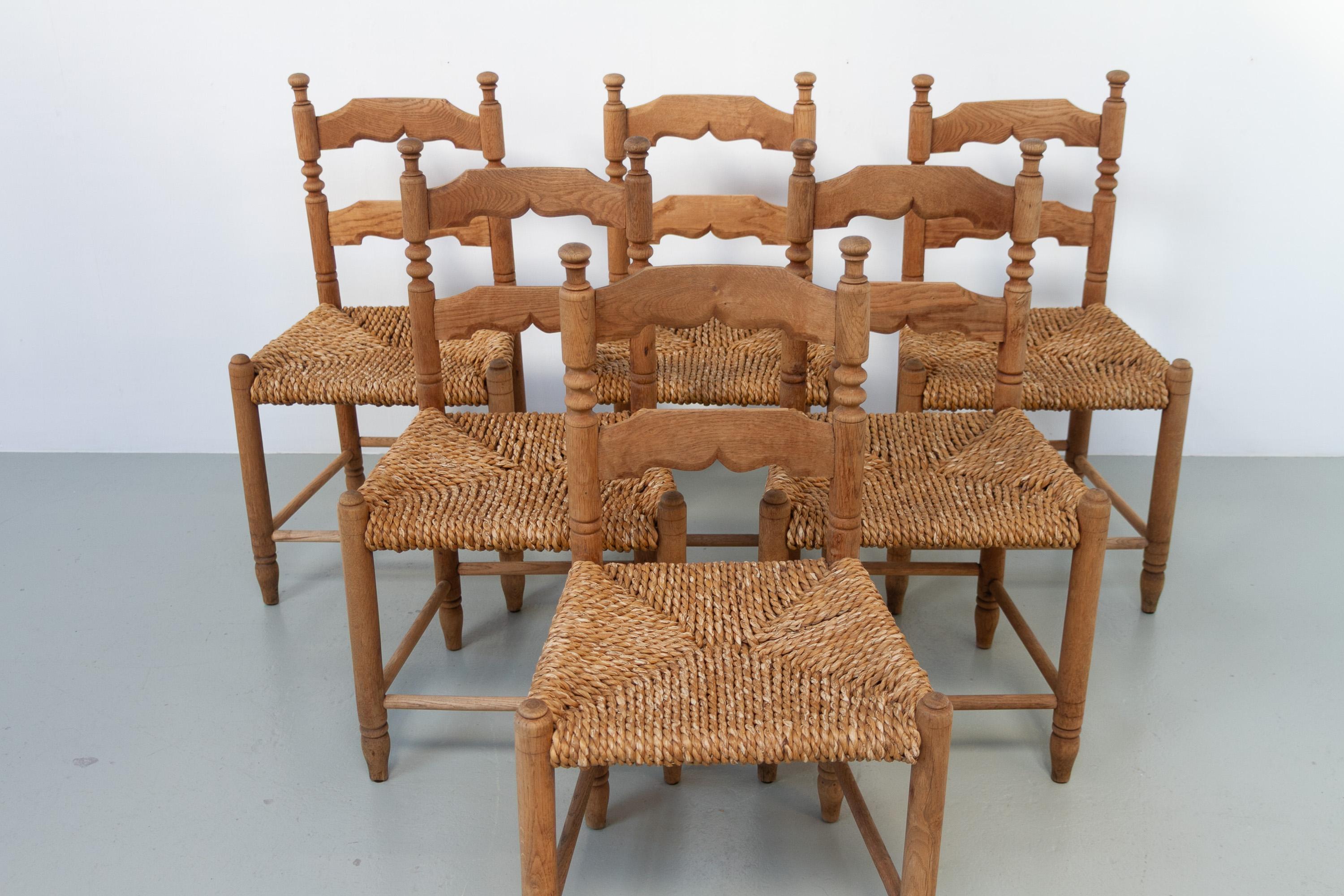 Danish Oak and Seagrass Chairs by Hans Dau, Set of 6. 1940s. For Sale 9