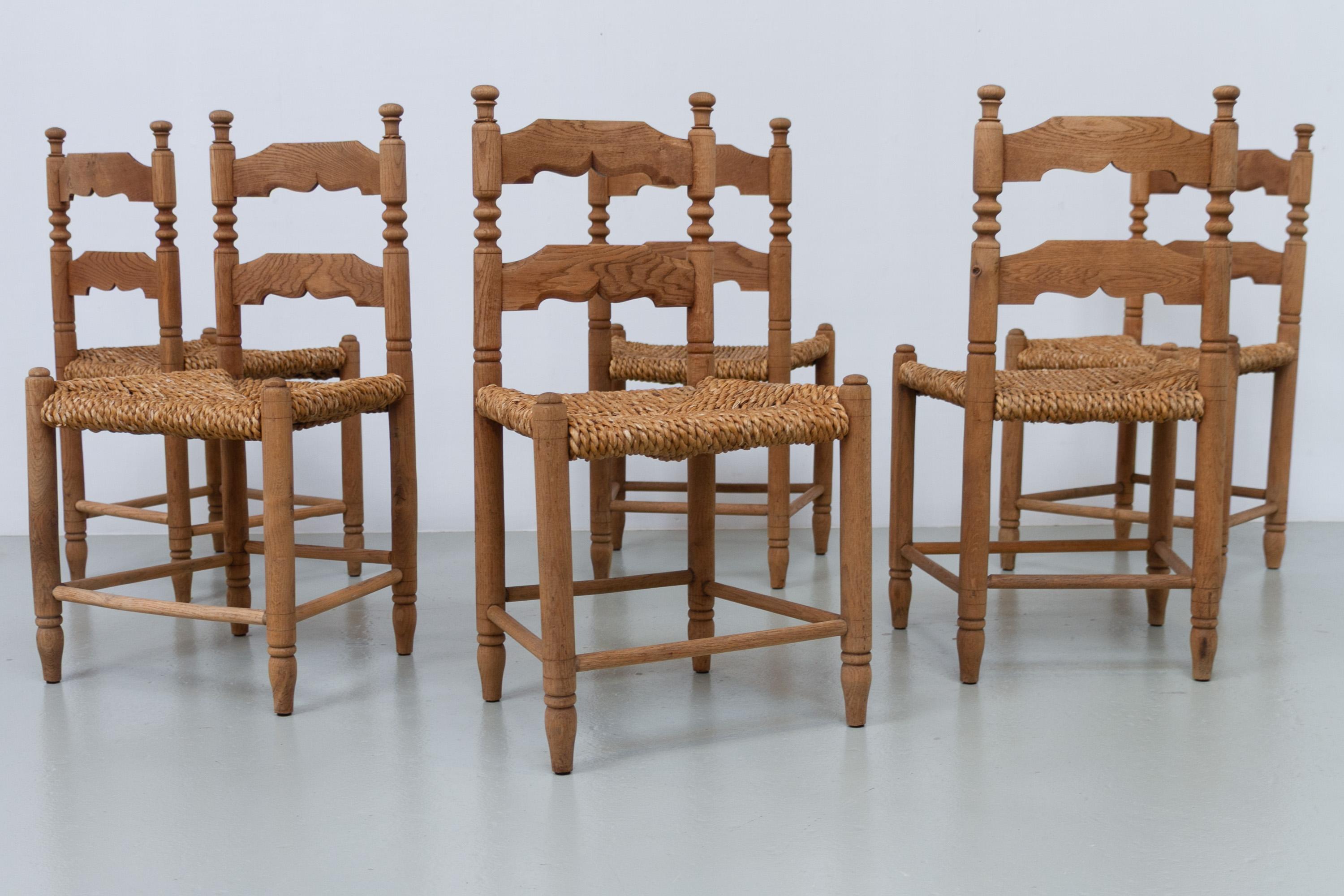 Danish Oak and Seagrass Chairs by Hans Dau, Set of 6. 1940s. For Sale 10