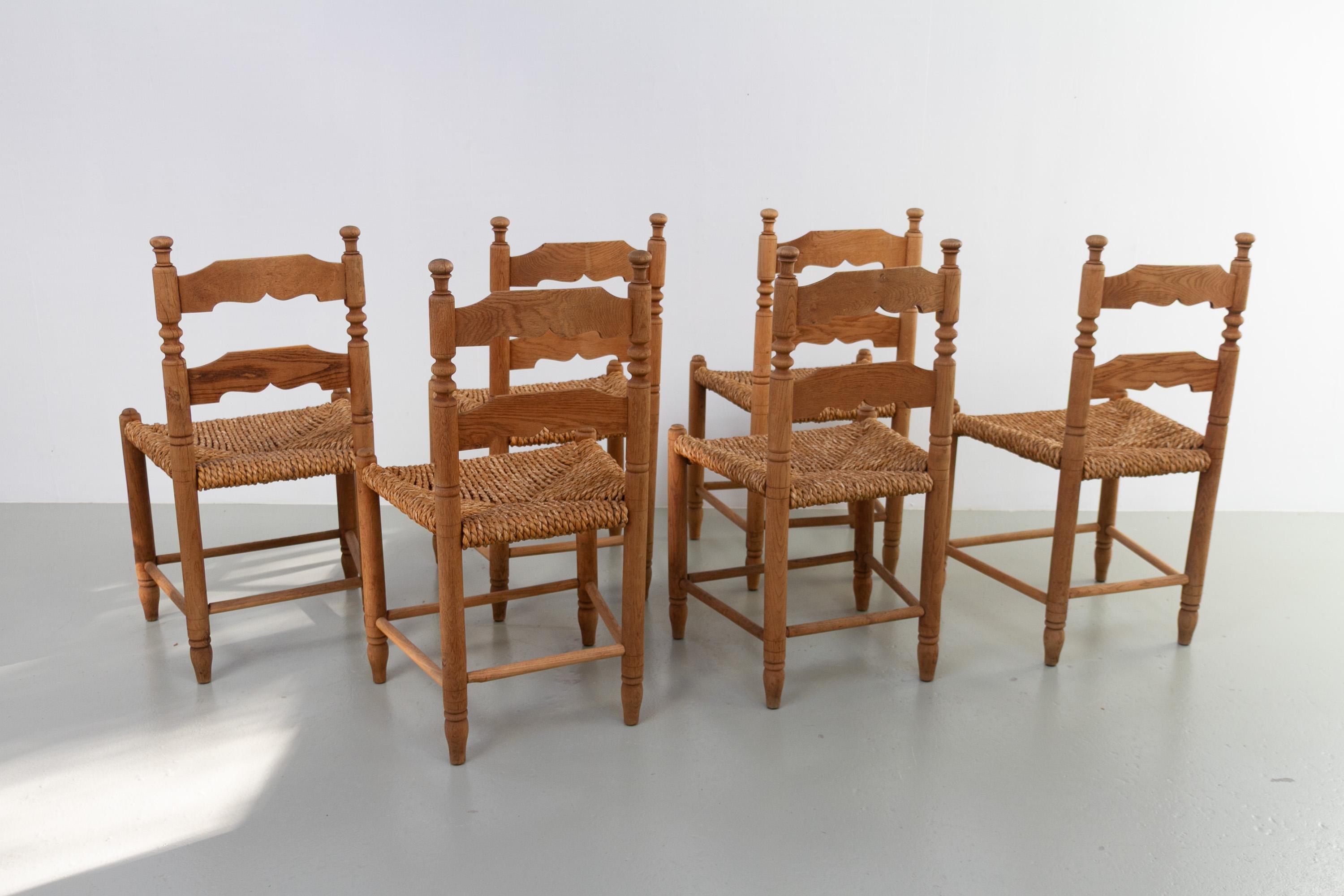 Danish Oak and Seagrass Chairs by Hans Dau, Set of 6. 1940s. For Sale 10