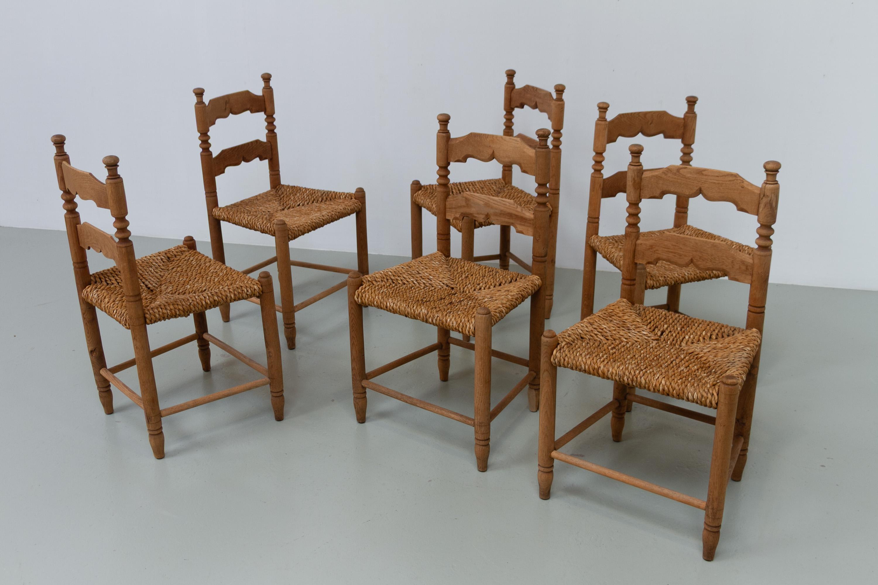 Danish Oak and Seagrass Chairs by Hans Dau, Set of 6. 1940s. For Sale 11