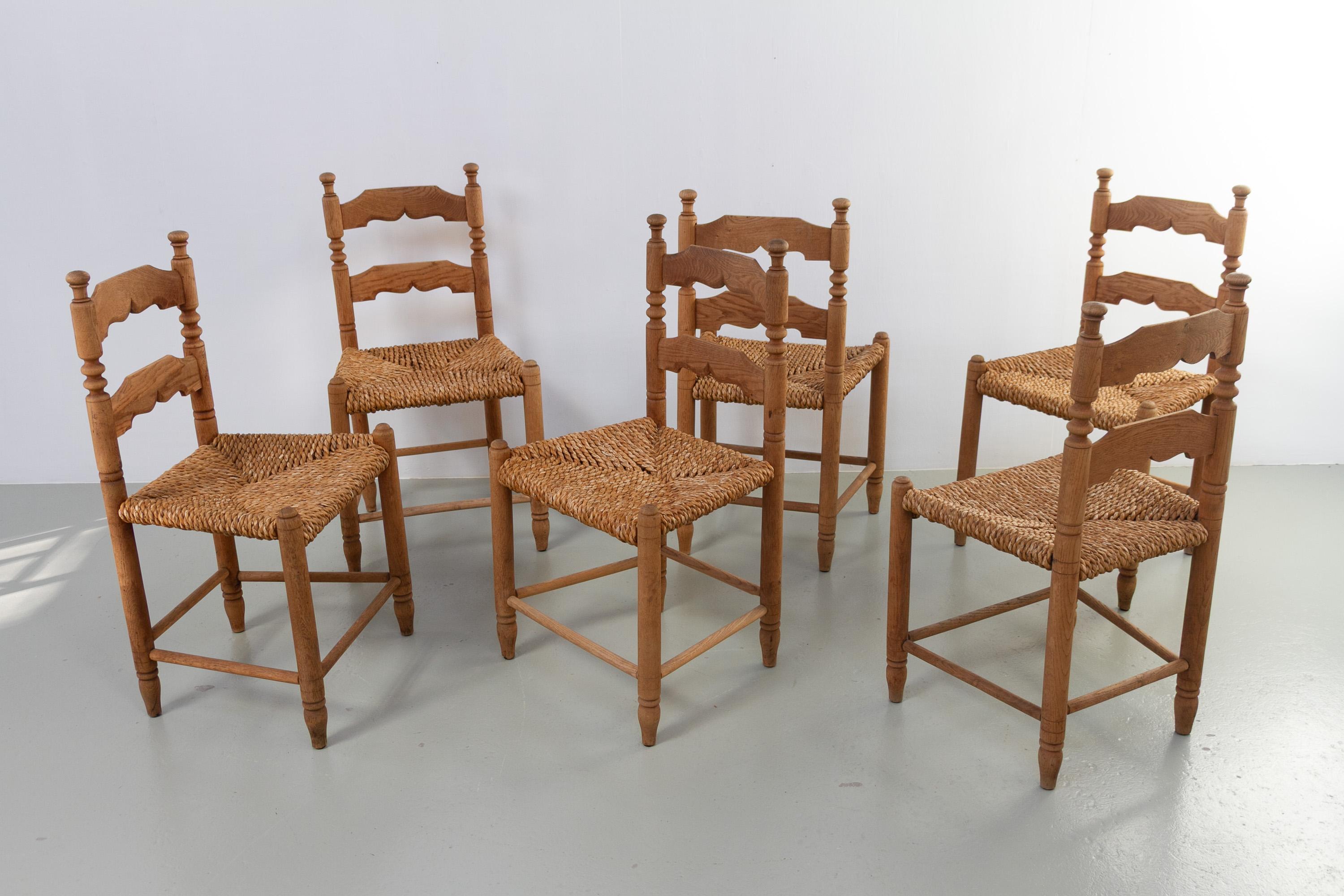 Danish Oak and Seagrass Chairs by Hans Dau, Set of 6. 1940s. For Sale 11
