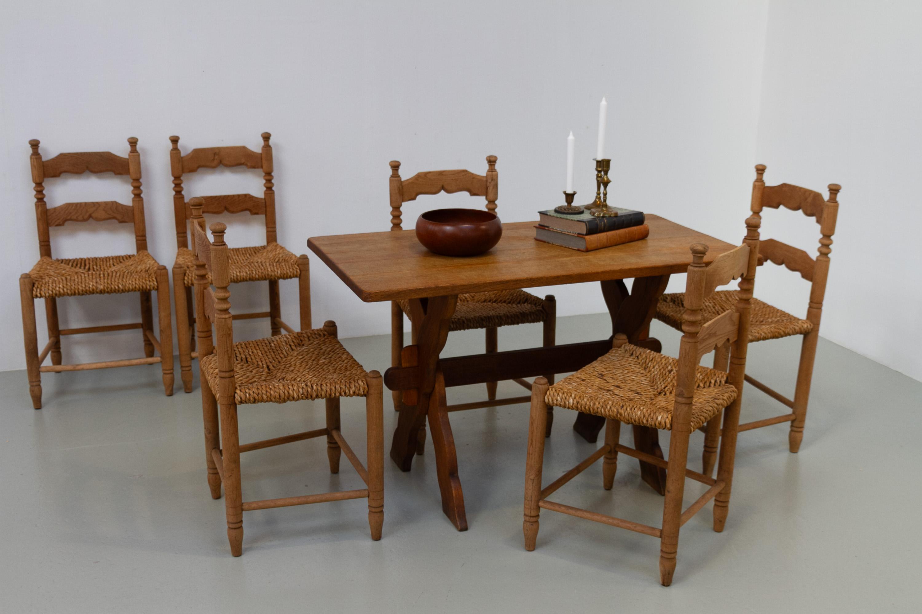 Danish Oak and Seagrass Chairs by Hans Dau, Set of 6. 1940s. For Sale 12