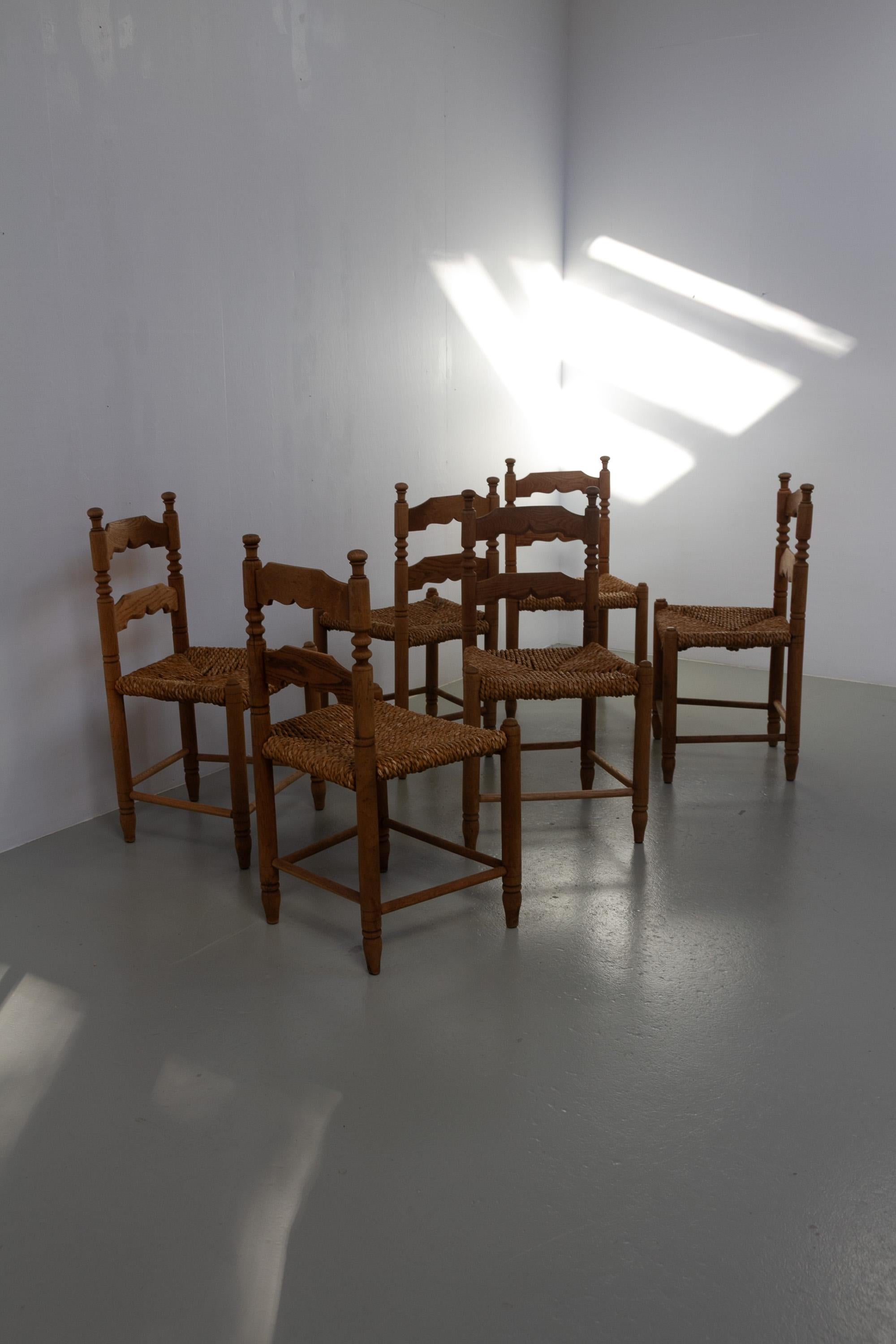 Danish Oak and Seagrass Chairs by Hans Dau, Set of 6. 1940s. For Sale 12