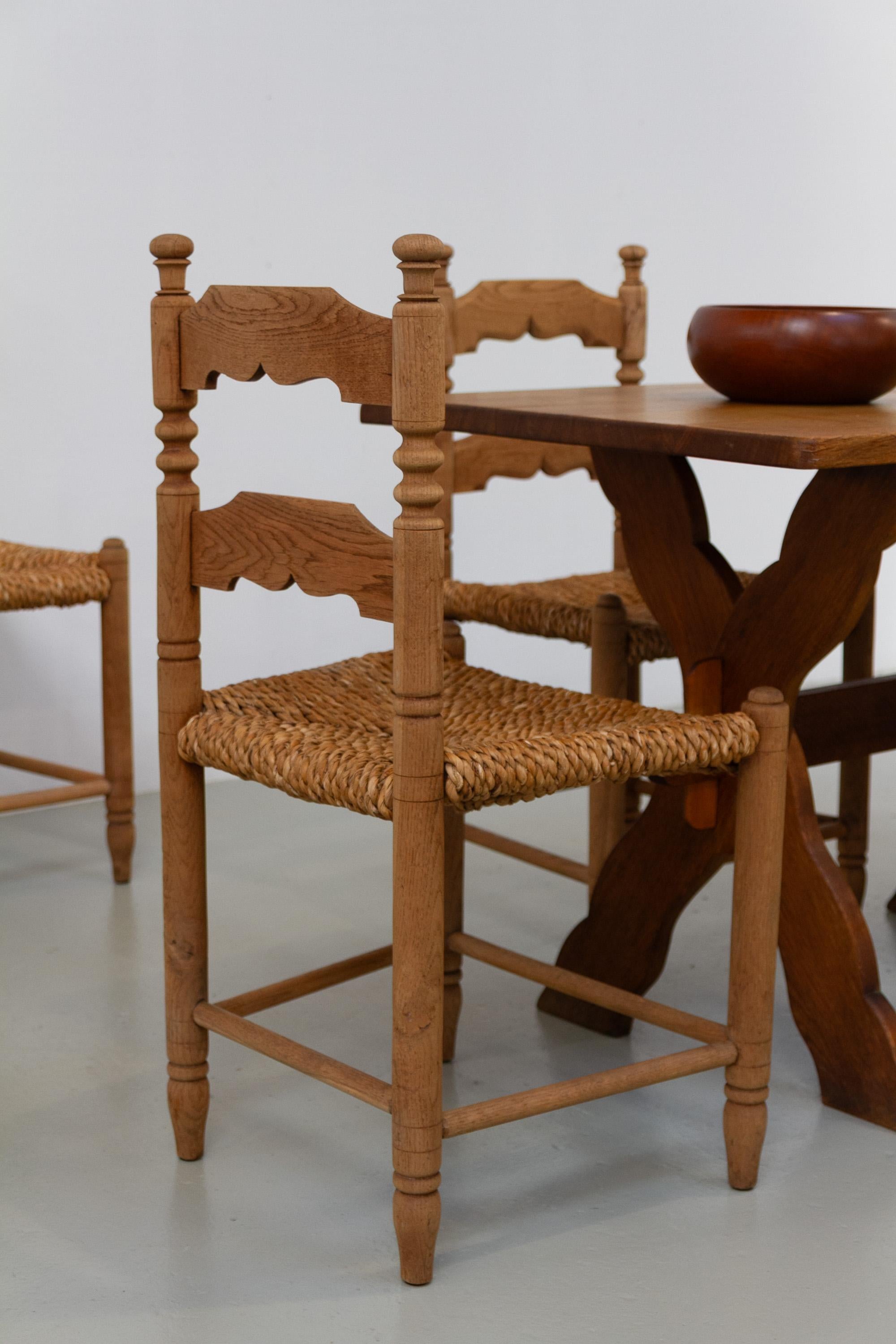 Danish Oak and Seagrass Chairs by Hans Dau, Set of 6. 1940s. For Sale 13