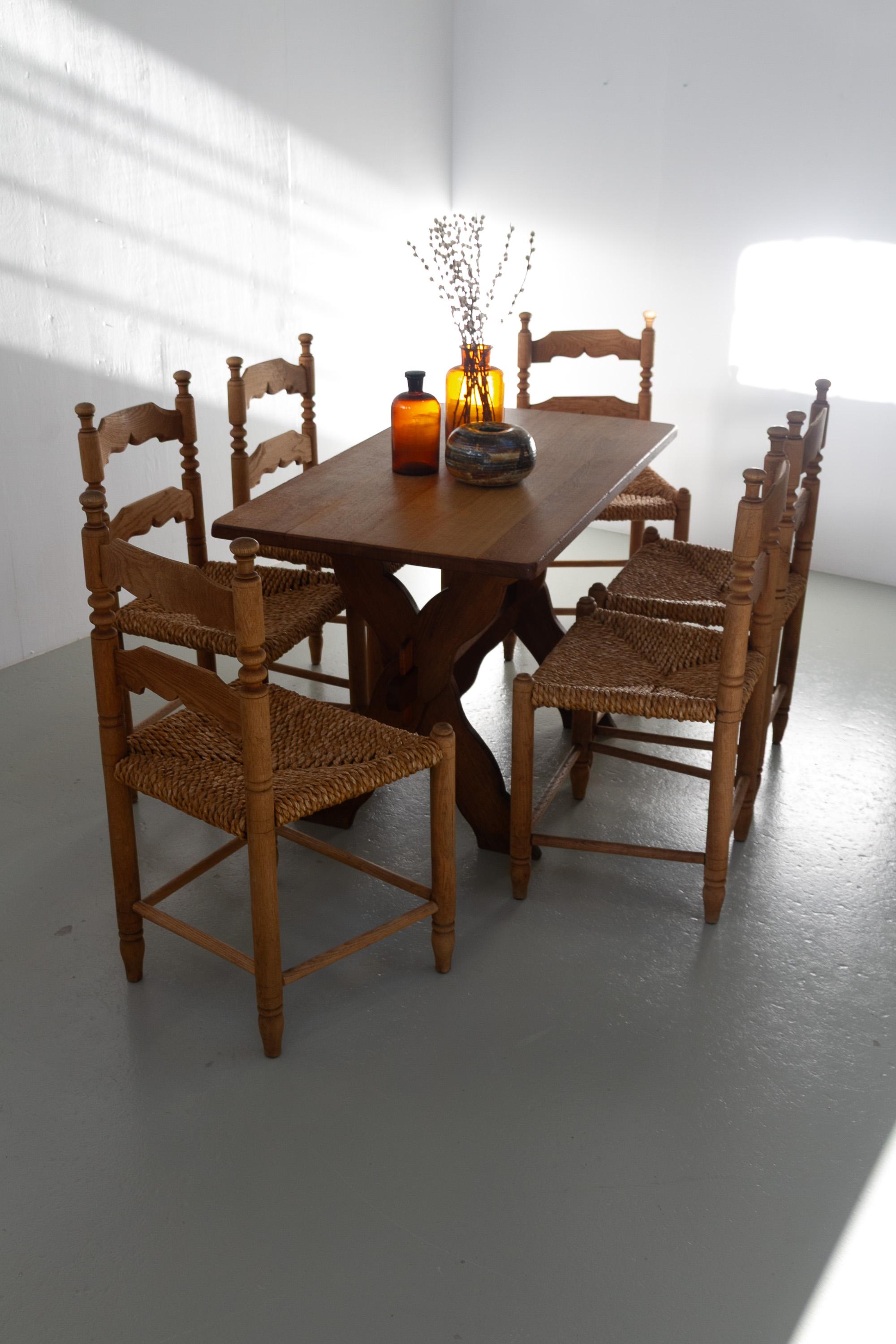 Scandinavian Modern Danish Oak and Seagrass Chairs by Hans Dau, Set of 6. 1940s. For Sale