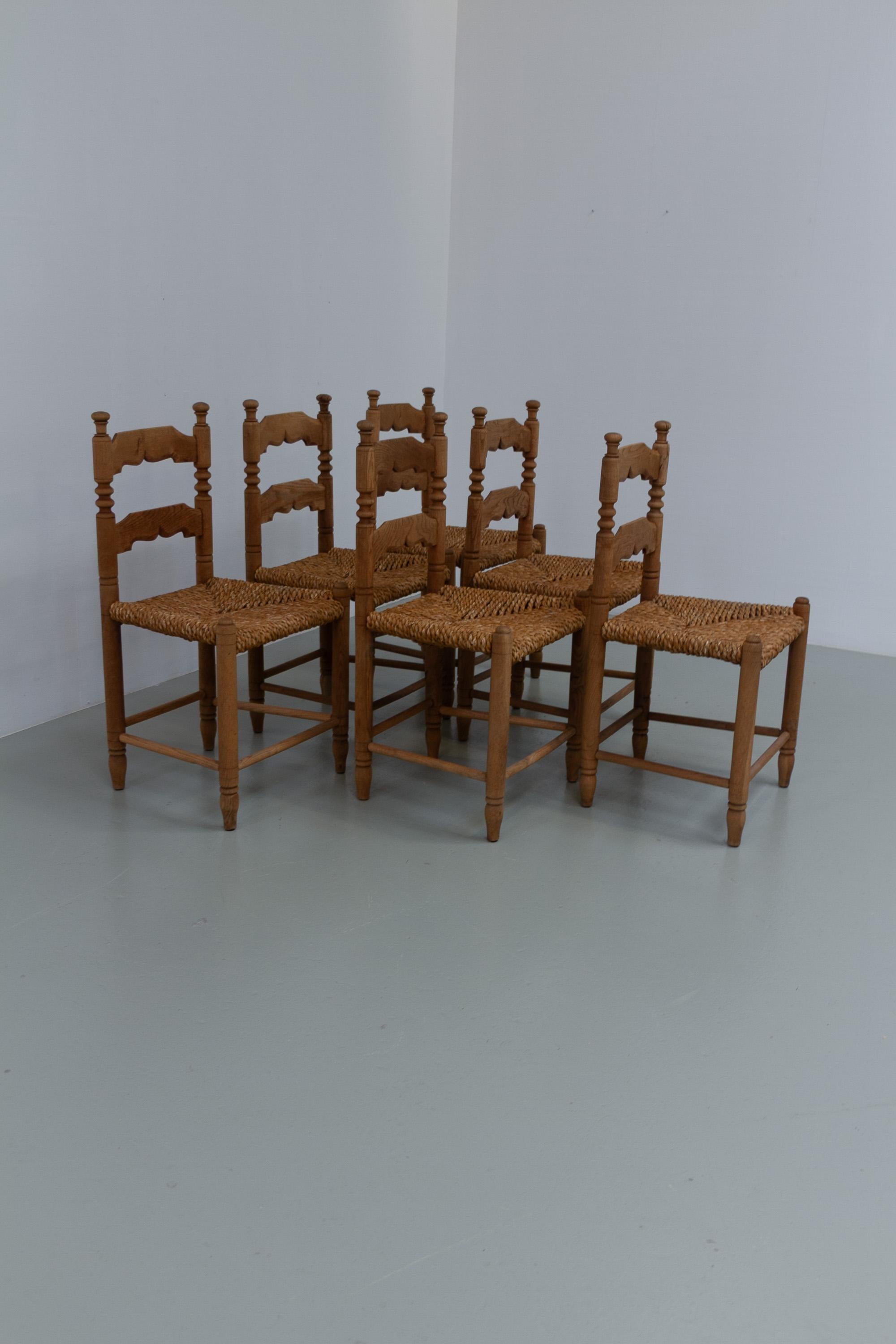 Mid-20th Century Danish Oak and Seagrass Chairs by Hans Dau, Set of 6. 1940s. For Sale