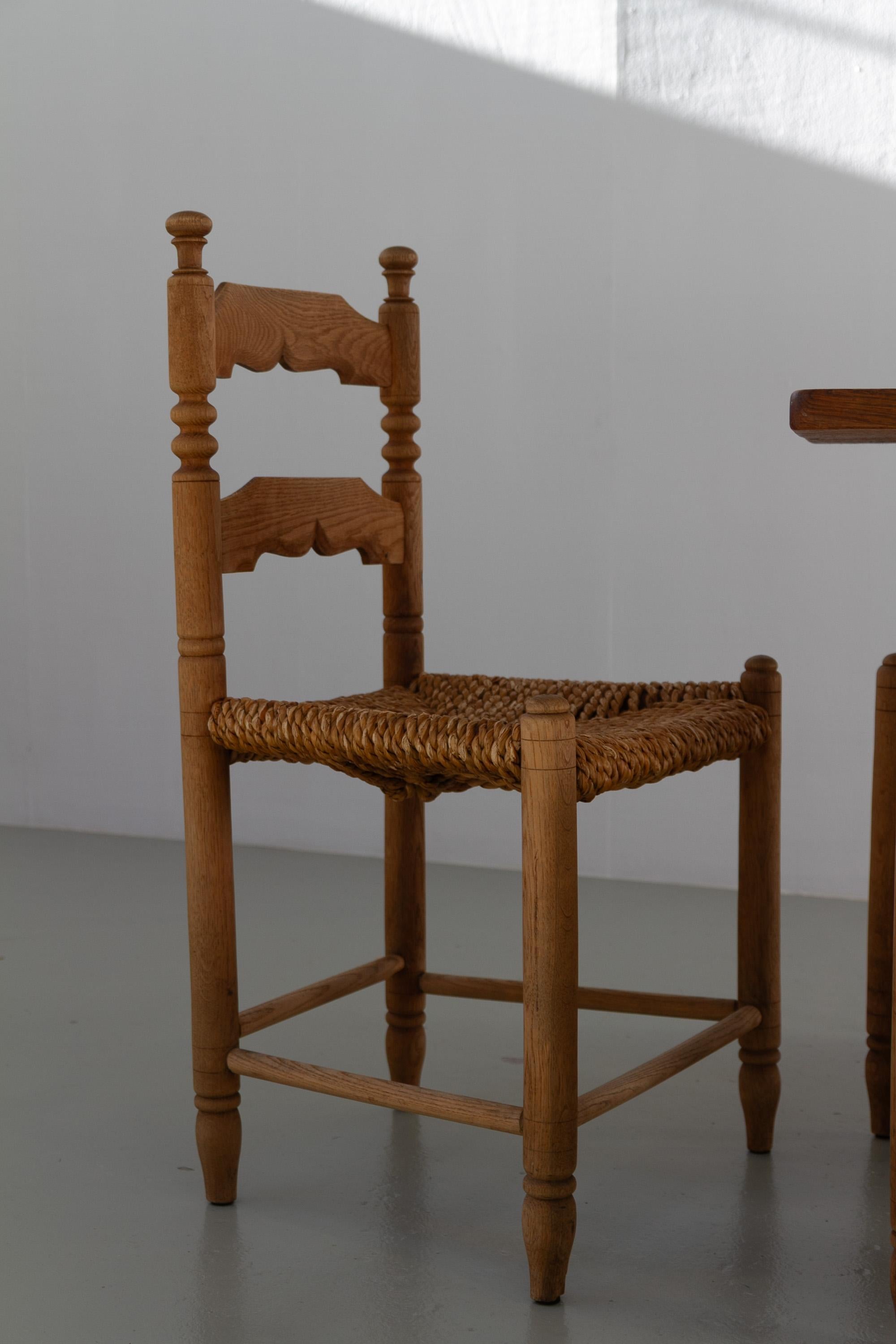 Mid-20th Century Danish Oak and Seagrass Chairs by Hans Dau, Set of 6. 1940s. For Sale