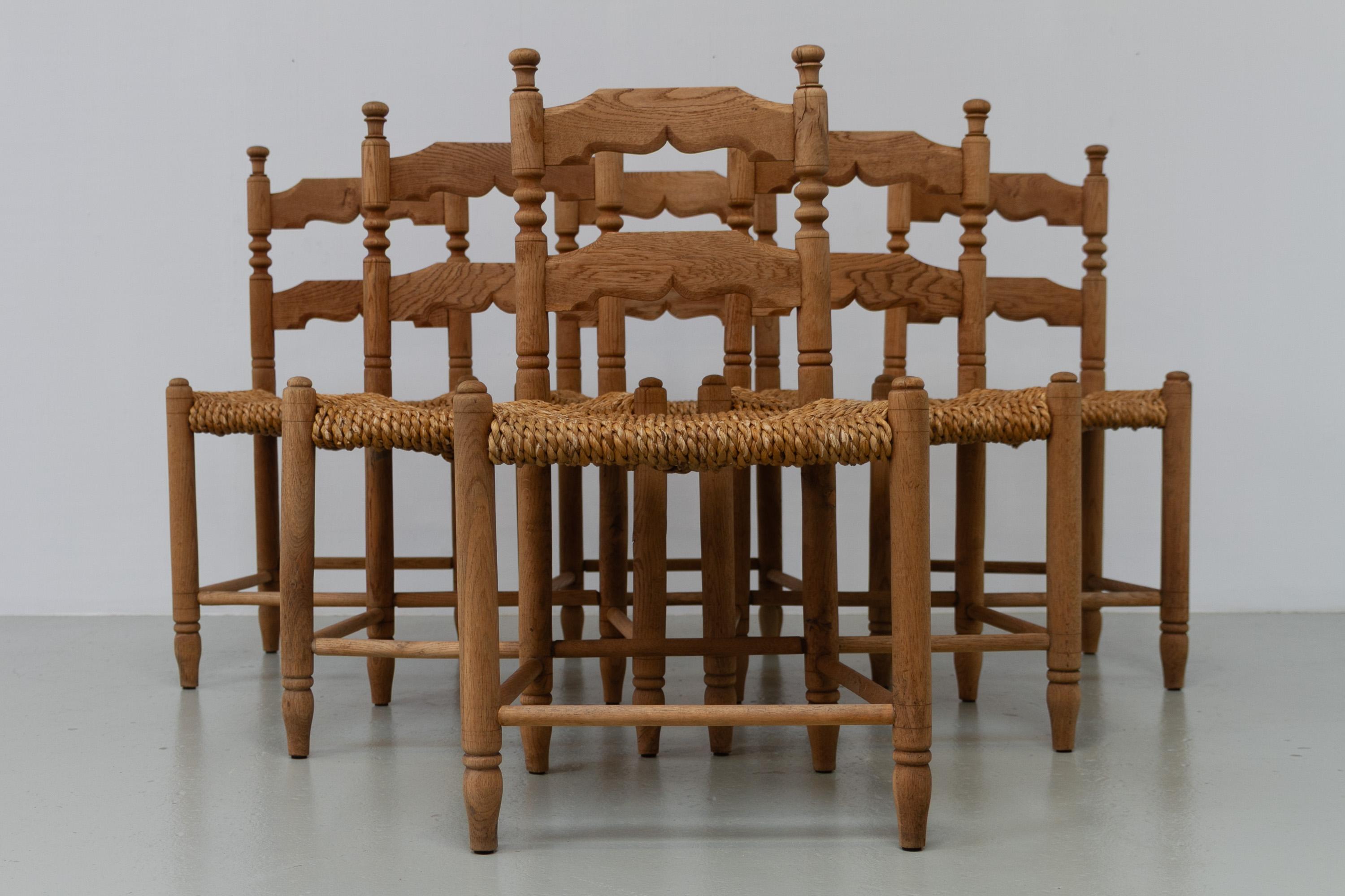 Danish Oak and Seagrass Chairs by Hans Dau, Set of 6. 1940s. For Sale 1