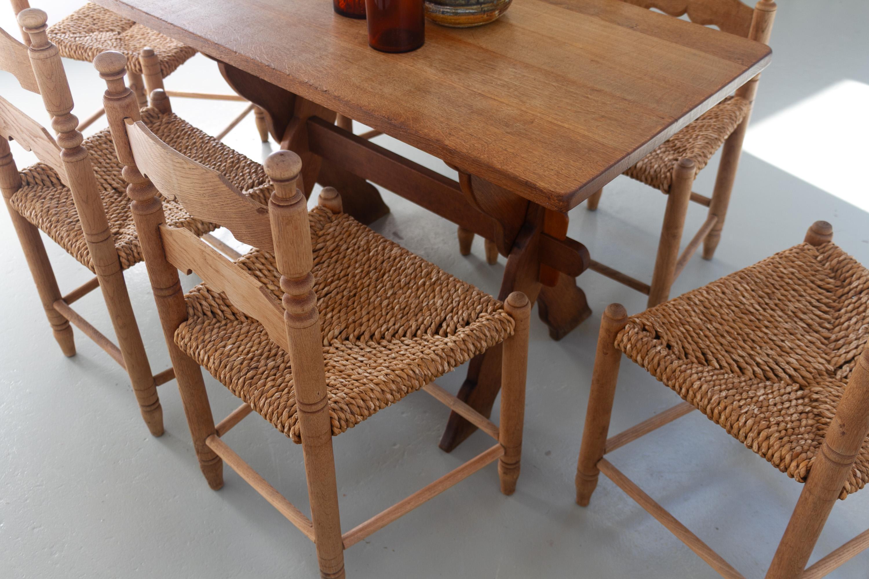 Danish Oak and Seagrass Chairs by Hans Dau, Set of 6. 1940s. For Sale 1