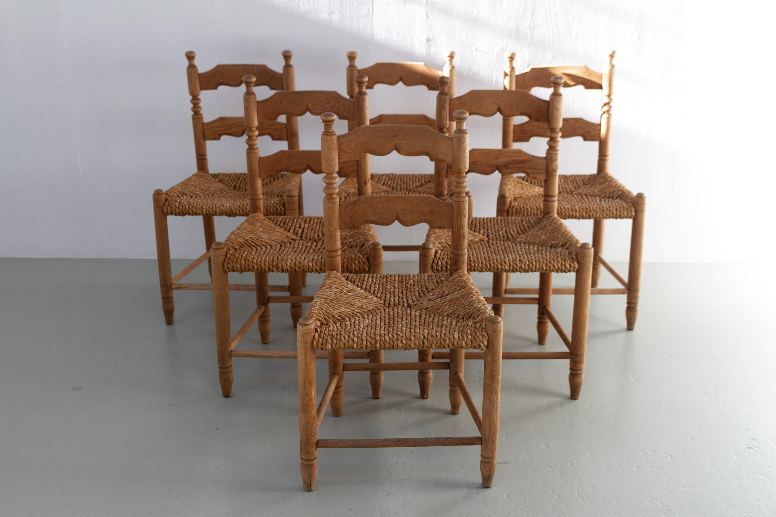 Danish Oak and Seagrass Chairs by Hans Dau, Set of 6. 1940s. For Sale 2