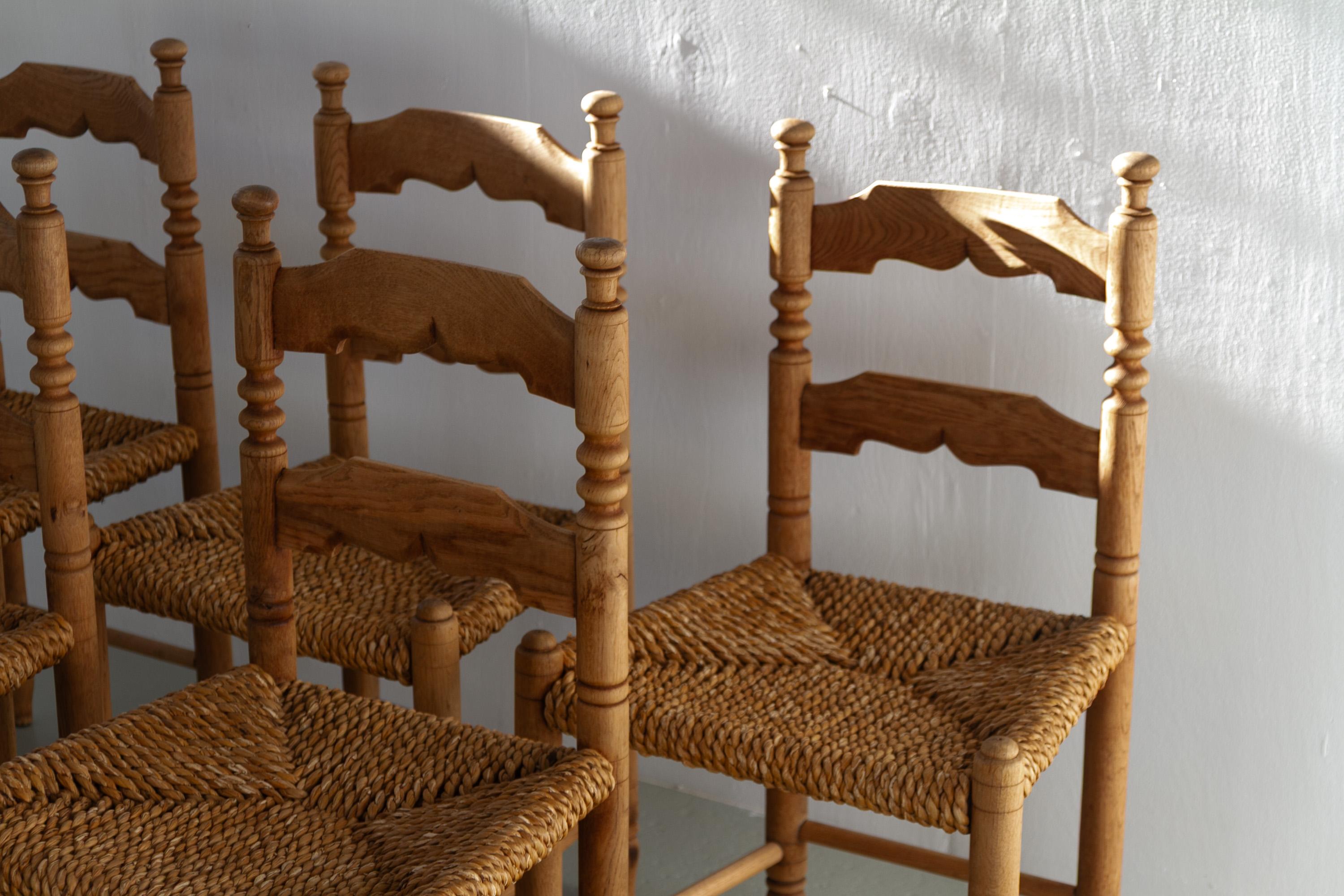 Danish Oak and Seagrass Chairs by Hans Dau, Set of 6. 1940s. For Sale 3