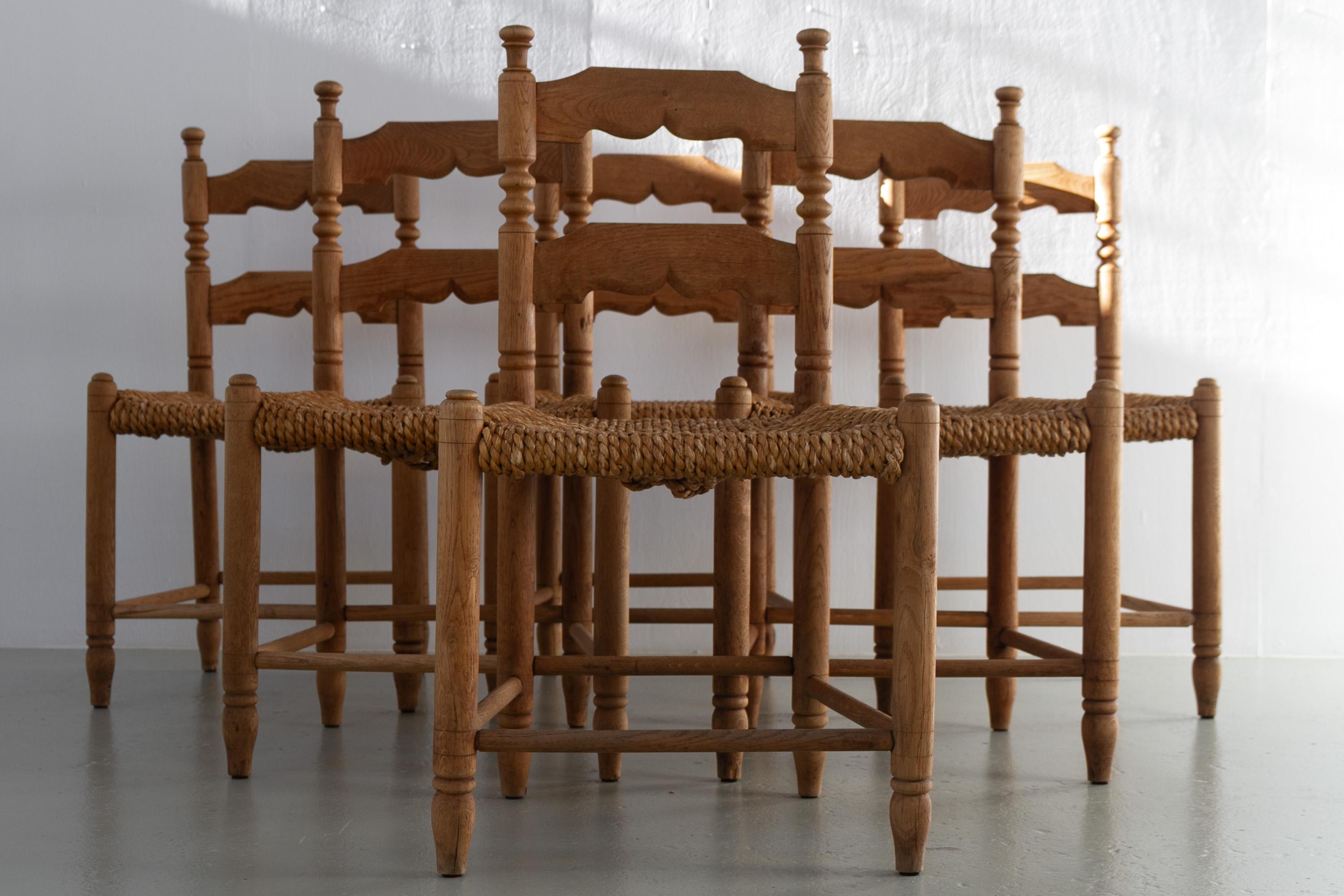 Danish Oak and Seagrass Chairs by Hans Dau, Set of 6. 1940s. For Sale 4