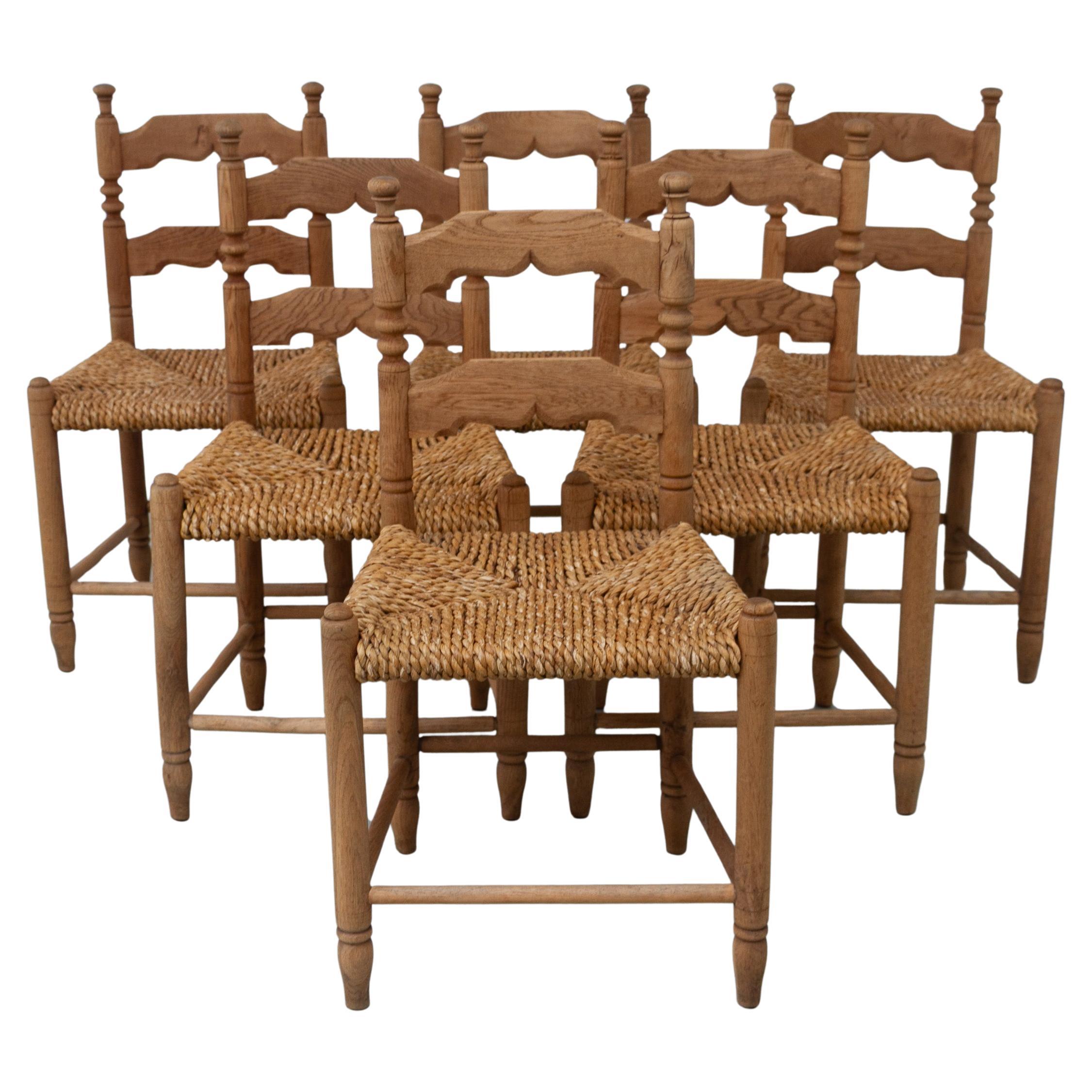 Danish Oak and Seagrass Chairs by Hans Dau, Set of 6. 1940s. For Sale