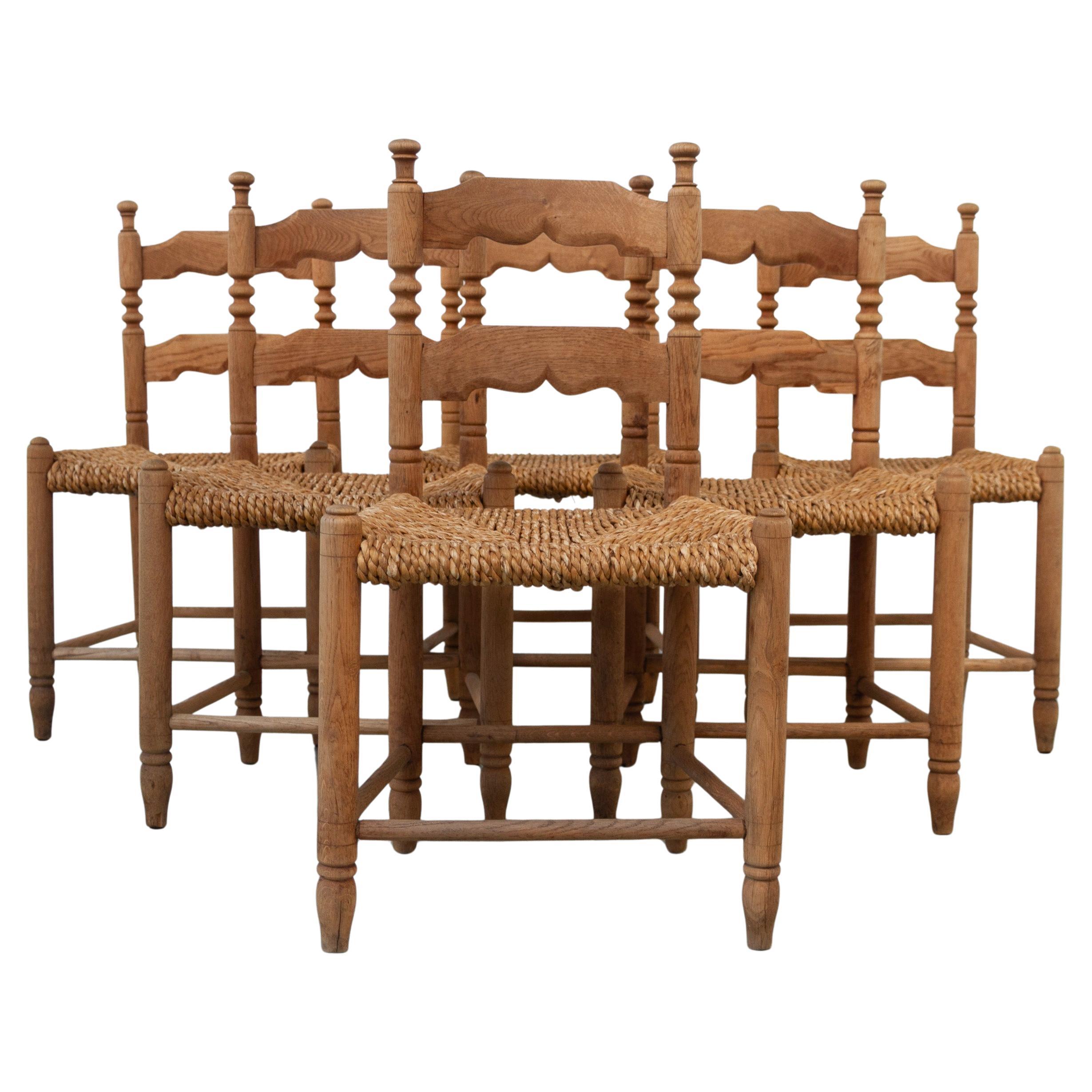 Danish Oak and Seagrass Chairs by Hans Dau, Set of 6. 1940s.