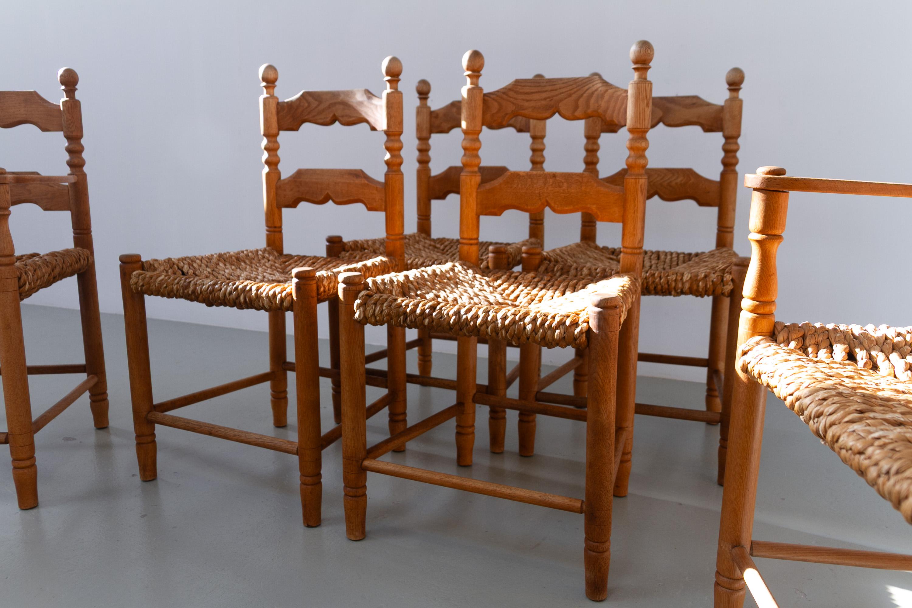 Sedie danesi in Oak e Seagrass di Hans Dau, set di 6. Anni '60. in vendita 3