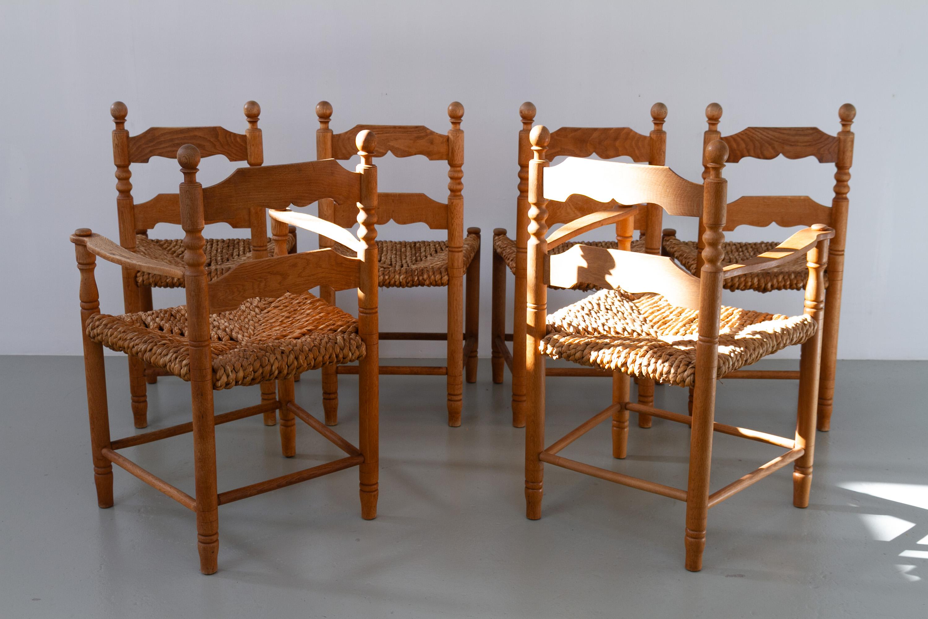 Sedie danesi in Oak e Seagrass di Hans Dau, set di 6. Anni '60. in vendita 5