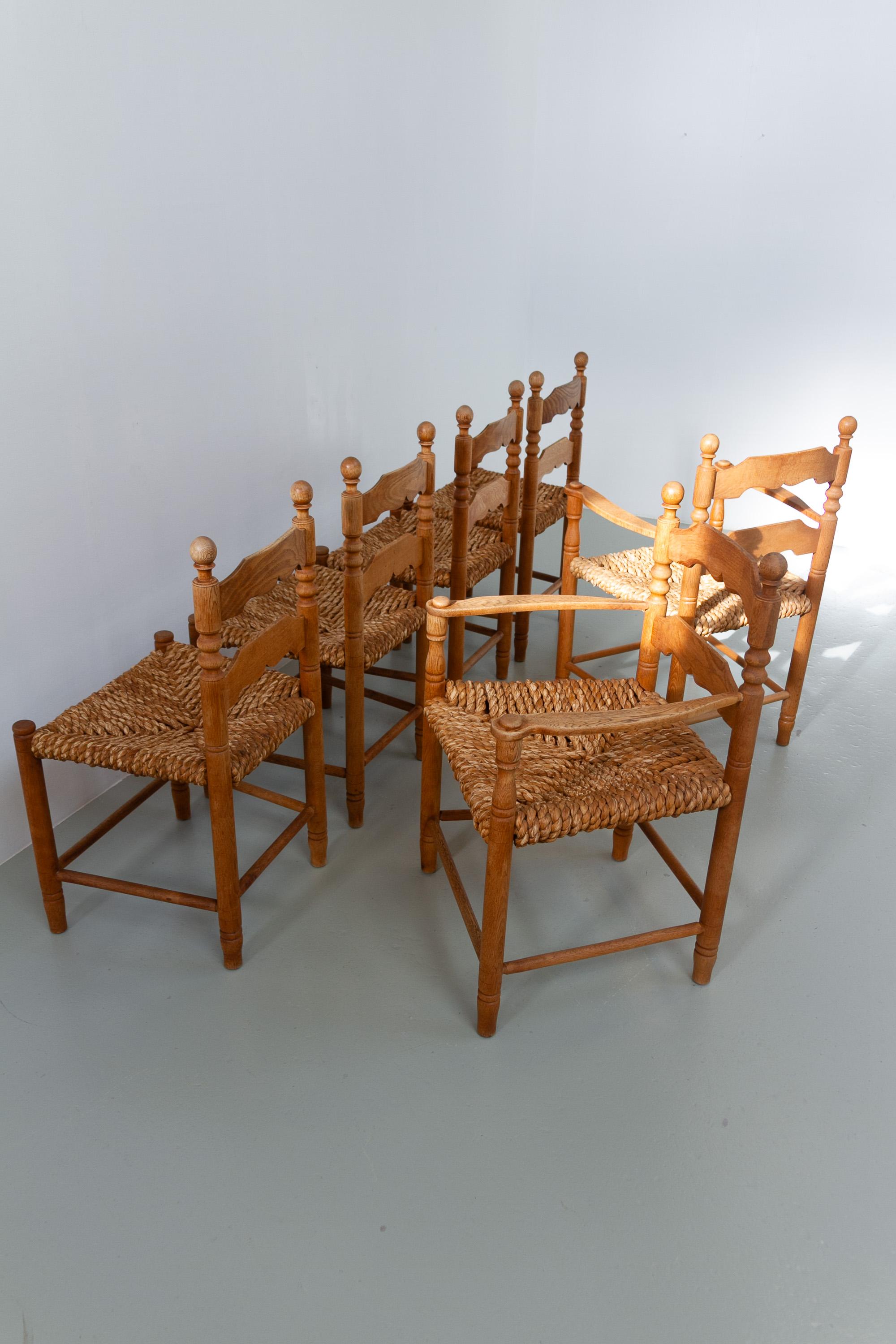Sedie danesi in Oak e Seagrass di Hans Dau, set di 6. Anni '60. in vendita 6
