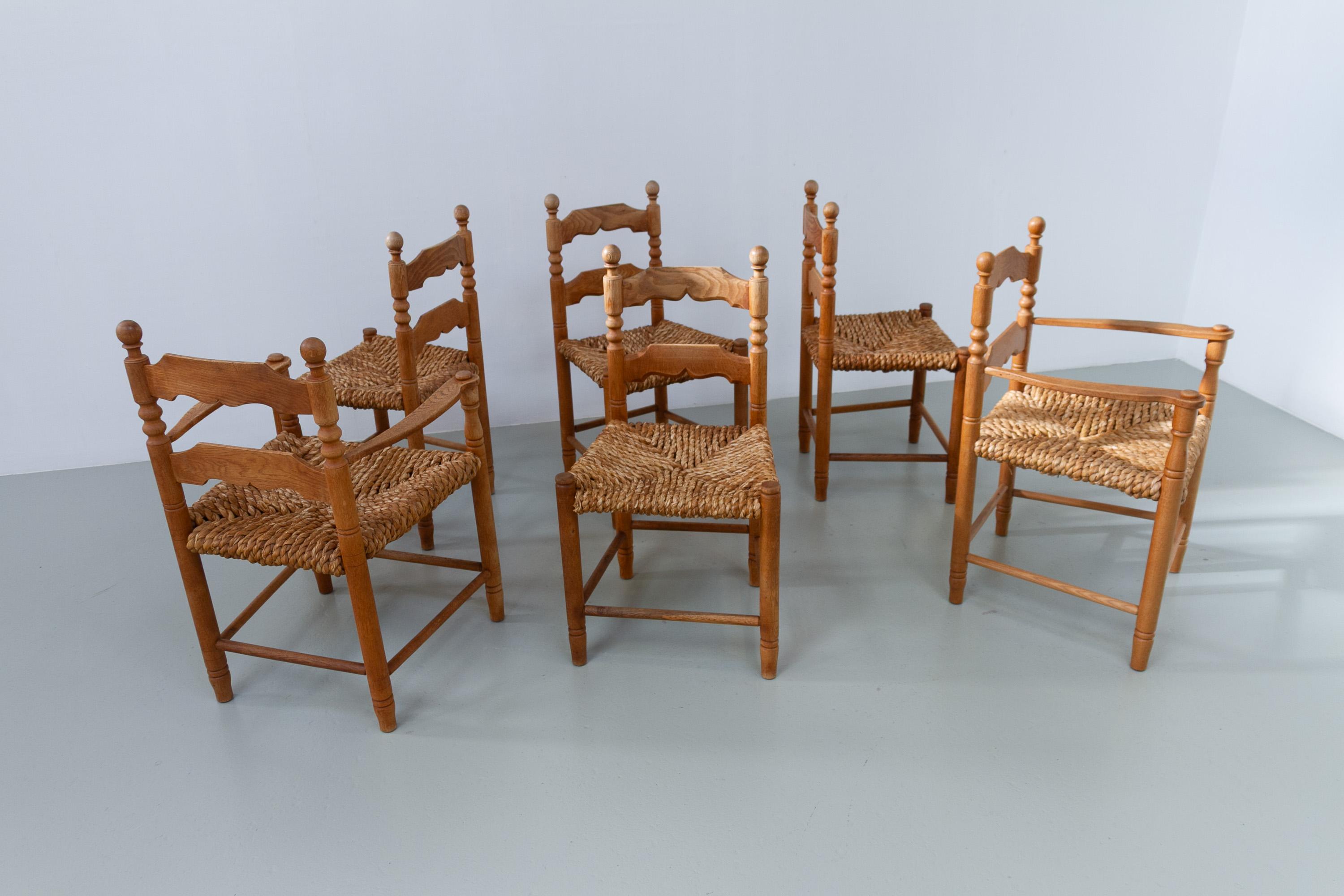 Sedie danesi in Oak e Seagrass di Hans Dau, set di 6. Anni '60. in vendita 7