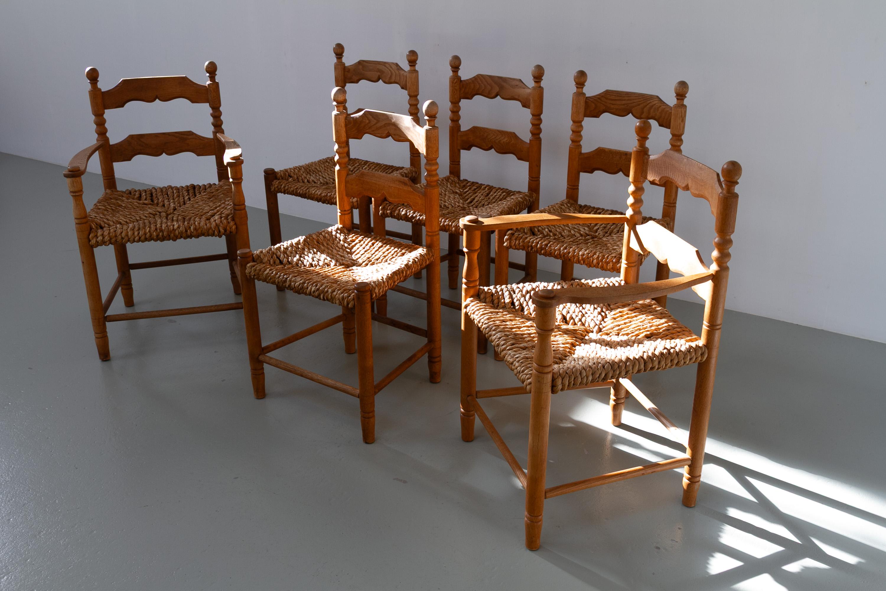 Scandinavo moderno Sedie danesi in Oak e Seagrass di Hans Dau, set di 6. Anni '60. in vendita