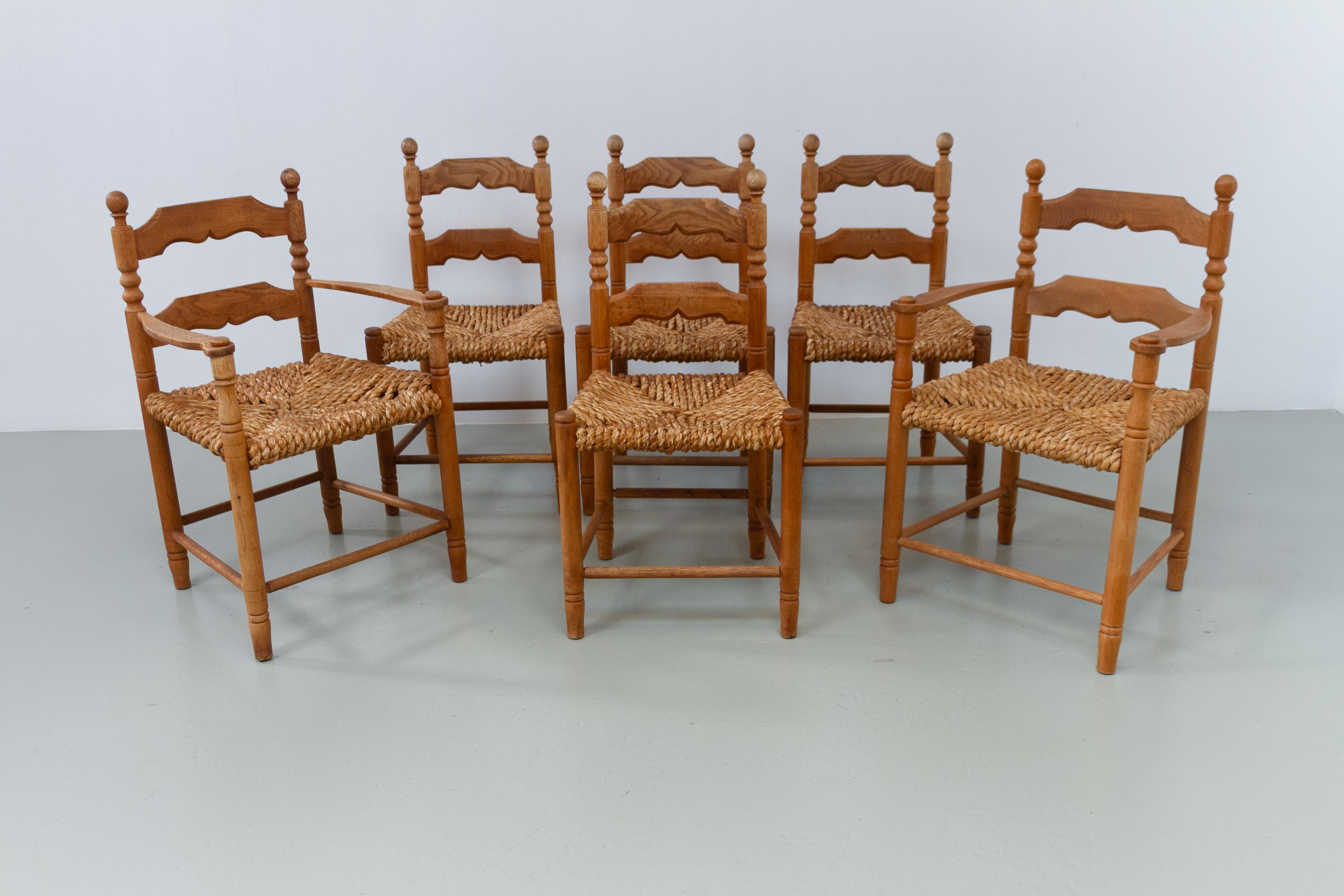 Metà XX secolo Sedie danesi in Oak e Seagrass di Hans Dau, set di 6. Anni '60. in vendita