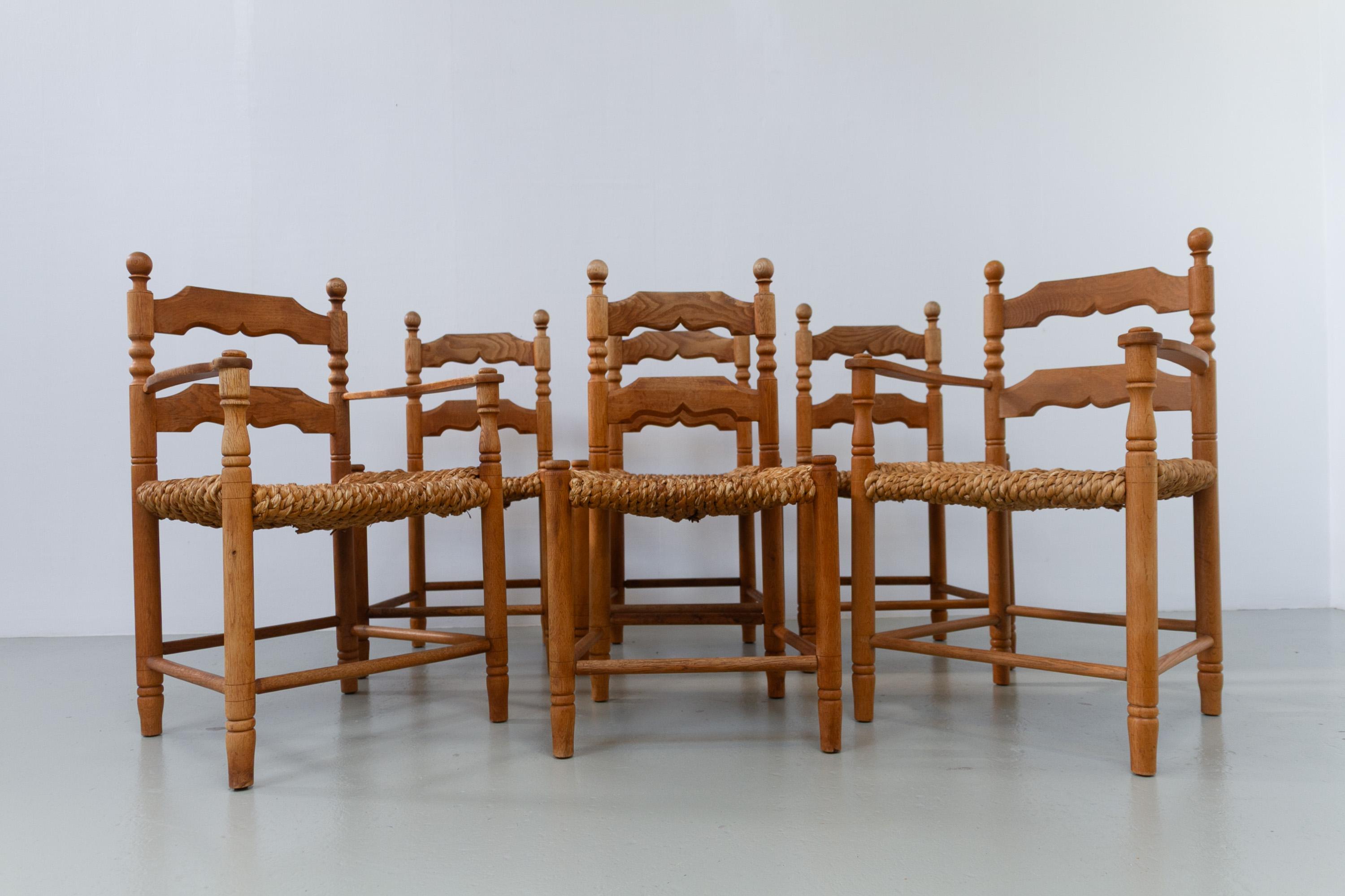 Posidonia Sedie danesi in Oak e Seagrass di Hans Dau, set di 6. Anni '60. in vendita