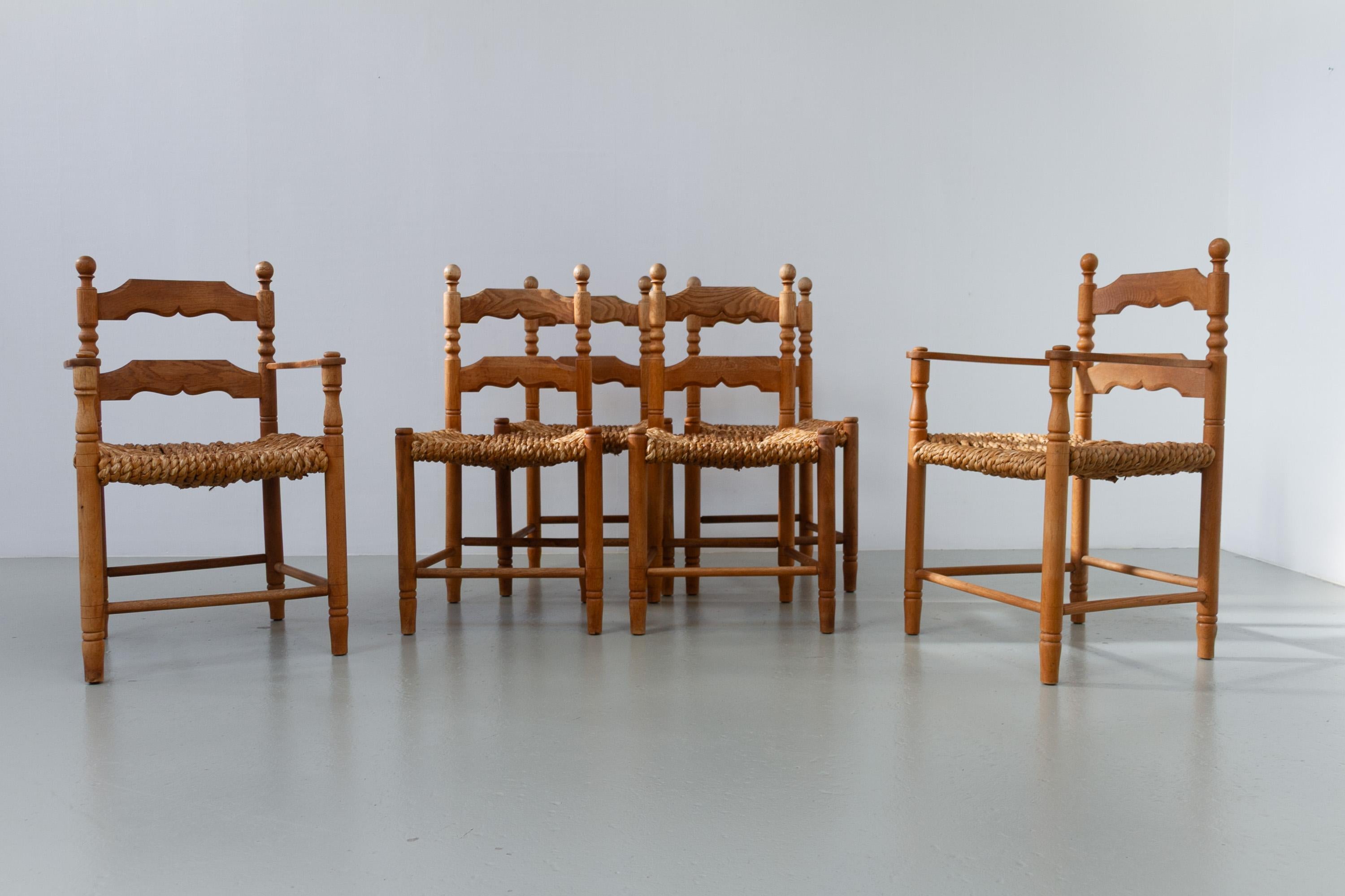 Sedie danesi in Oak e Seagrass di Hans Dau, set di 6. Anni '60. in vendita 1