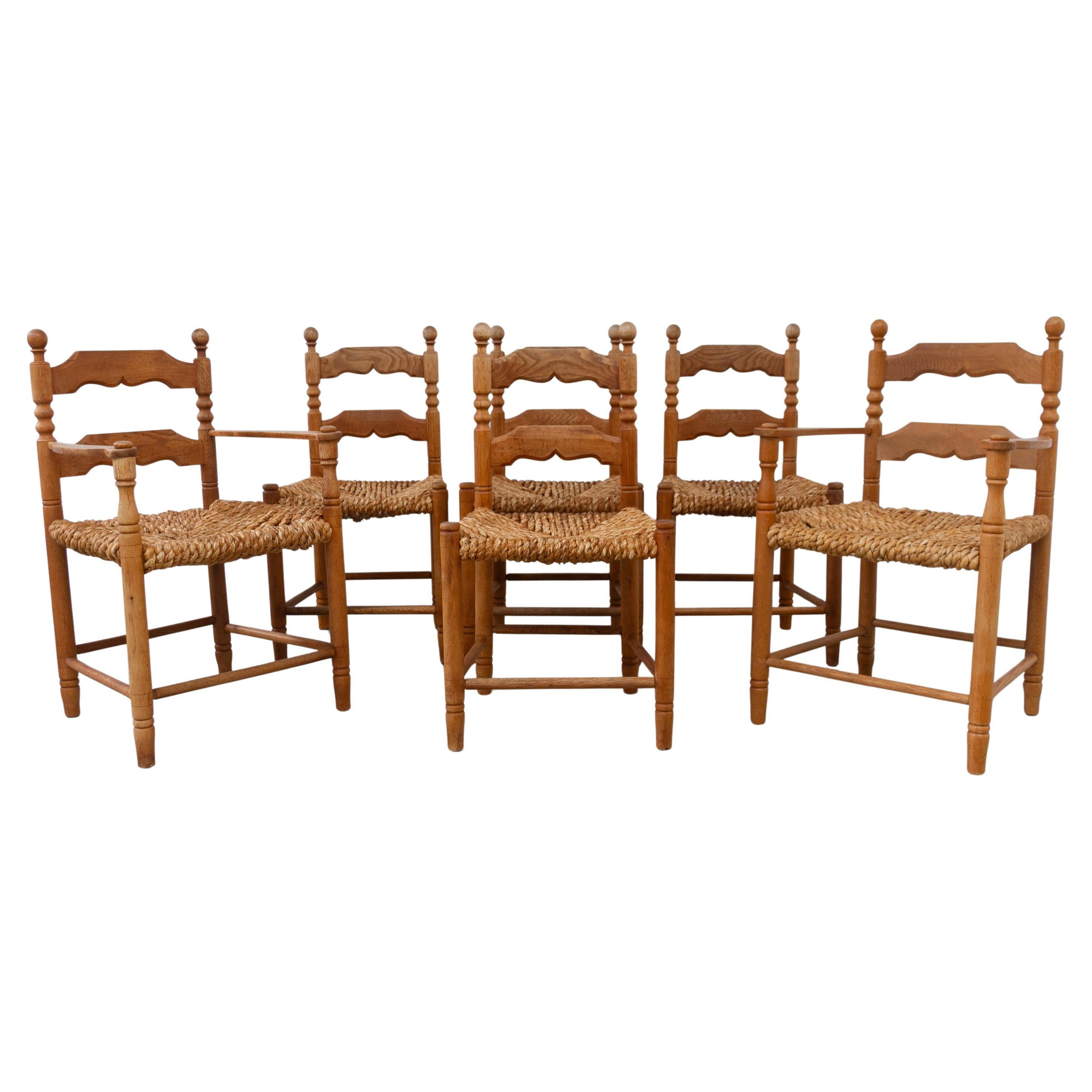 Sedie danesi in Oak e Seagrass di Hans Dau, set di 6. Anni '60.