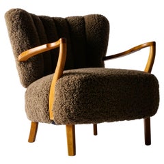 Danish Oak and Shearling Lounge Chair 1940s